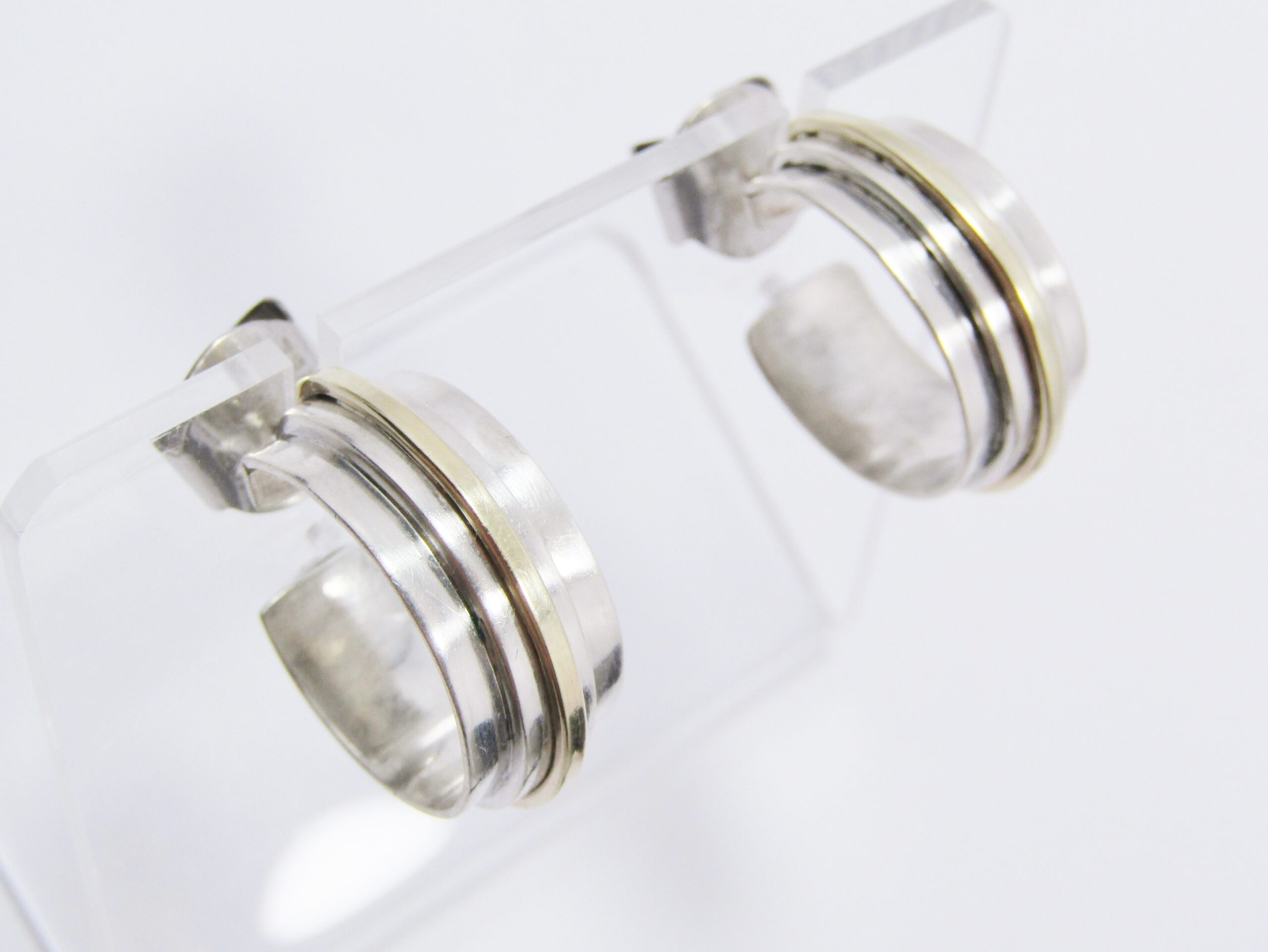 Gorgeous Pair of Medium Size Hoop Earrings in Sterling Silver and 18ct Gold