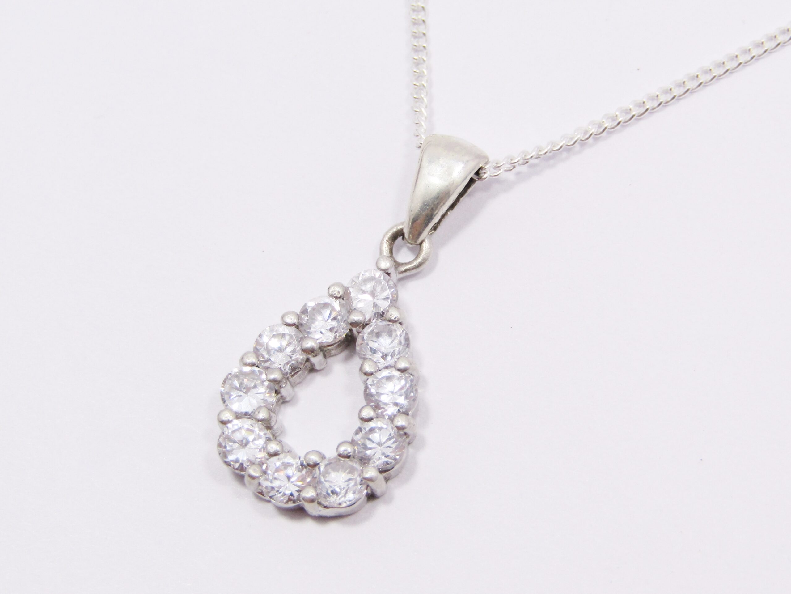 A Lovely Clear Zirconia Pendant on Chain in Sterling Silver