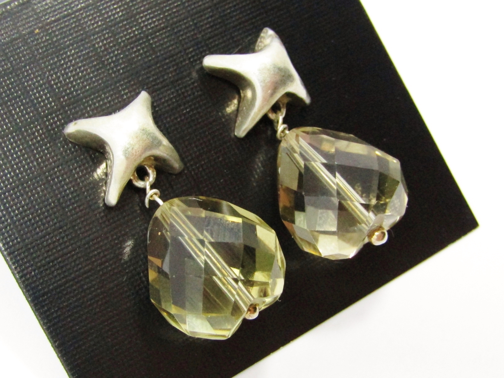 A Gorgeous Pair of Gold Gilt Over Sterling Silver Briolette Cut Light Citrine Dangling Earrings