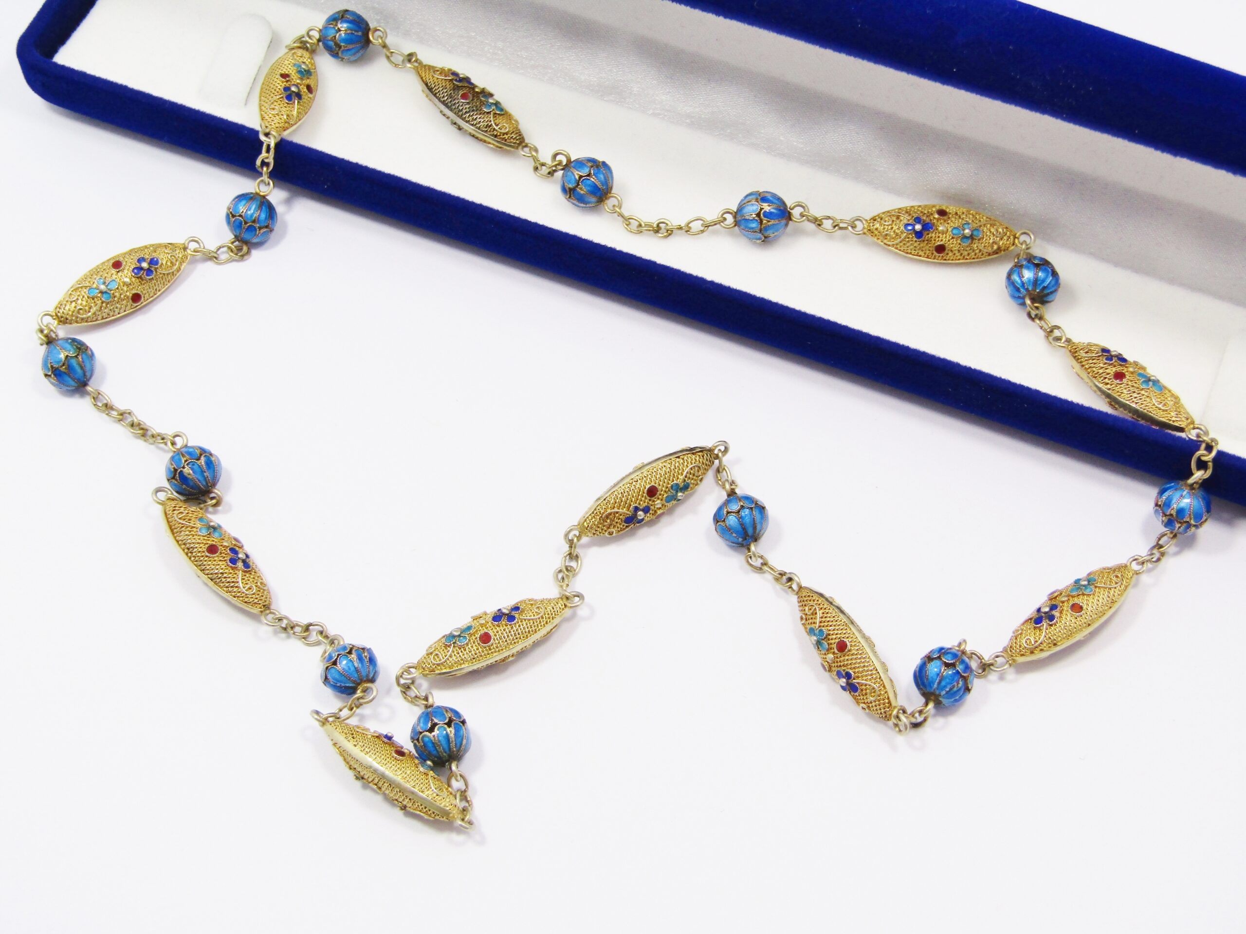 Stunning! Vintage Chinese Silver Gilt & Enamel Necklace