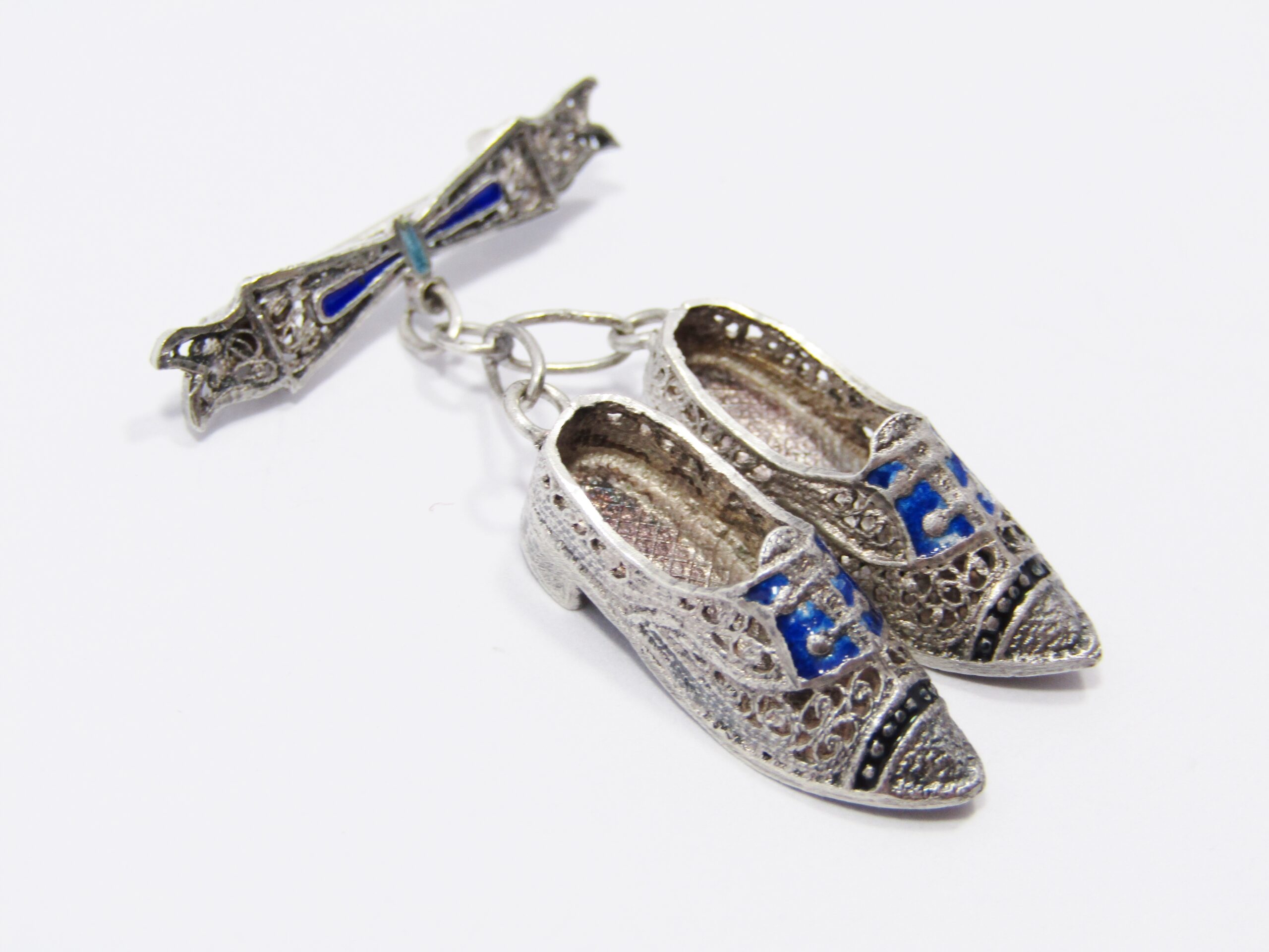 A Lovely Pair of Dutch Slippers on a Brooch in Silver