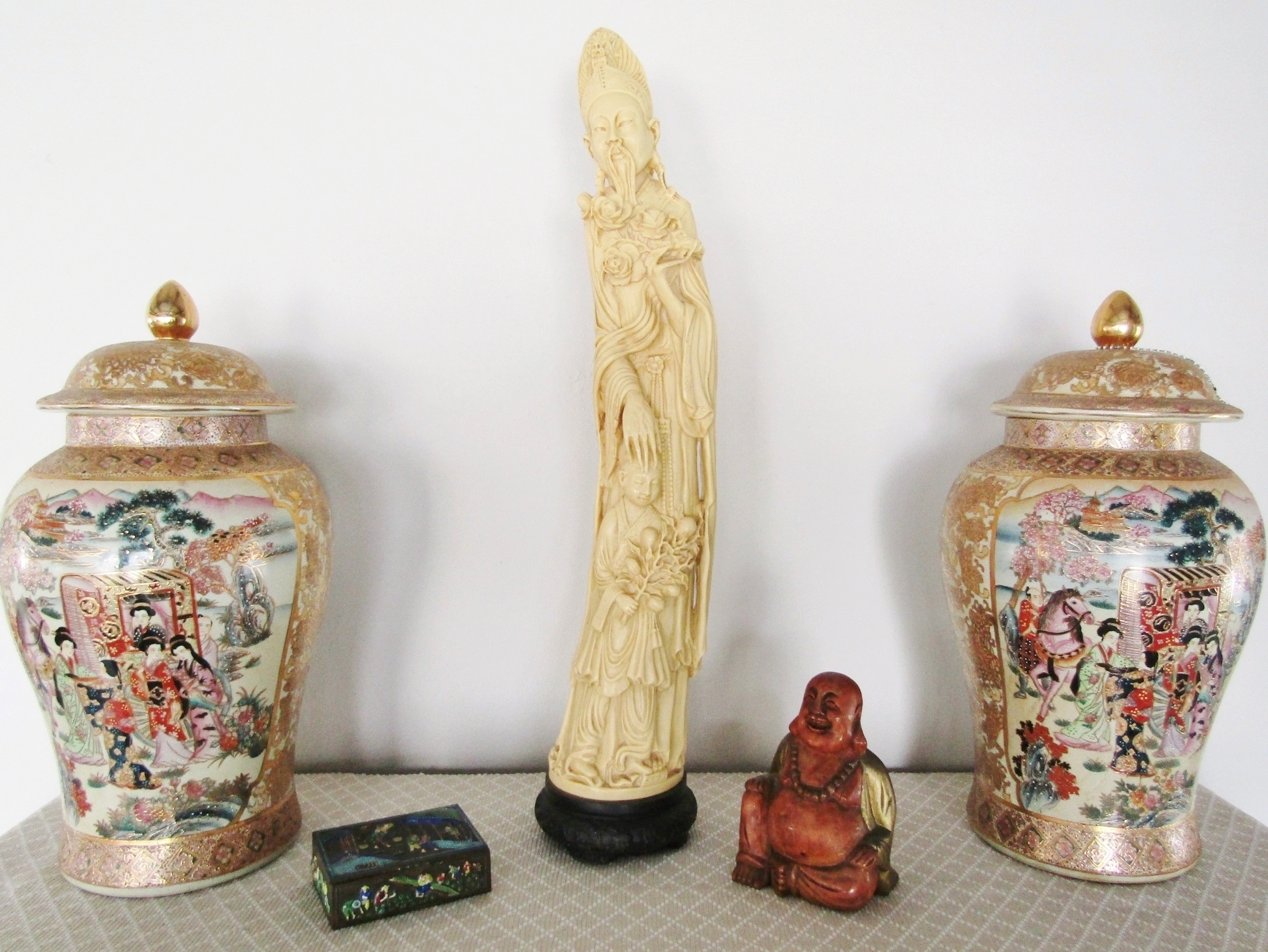 Huge Oriental Decorative Moulded Figural Tusk