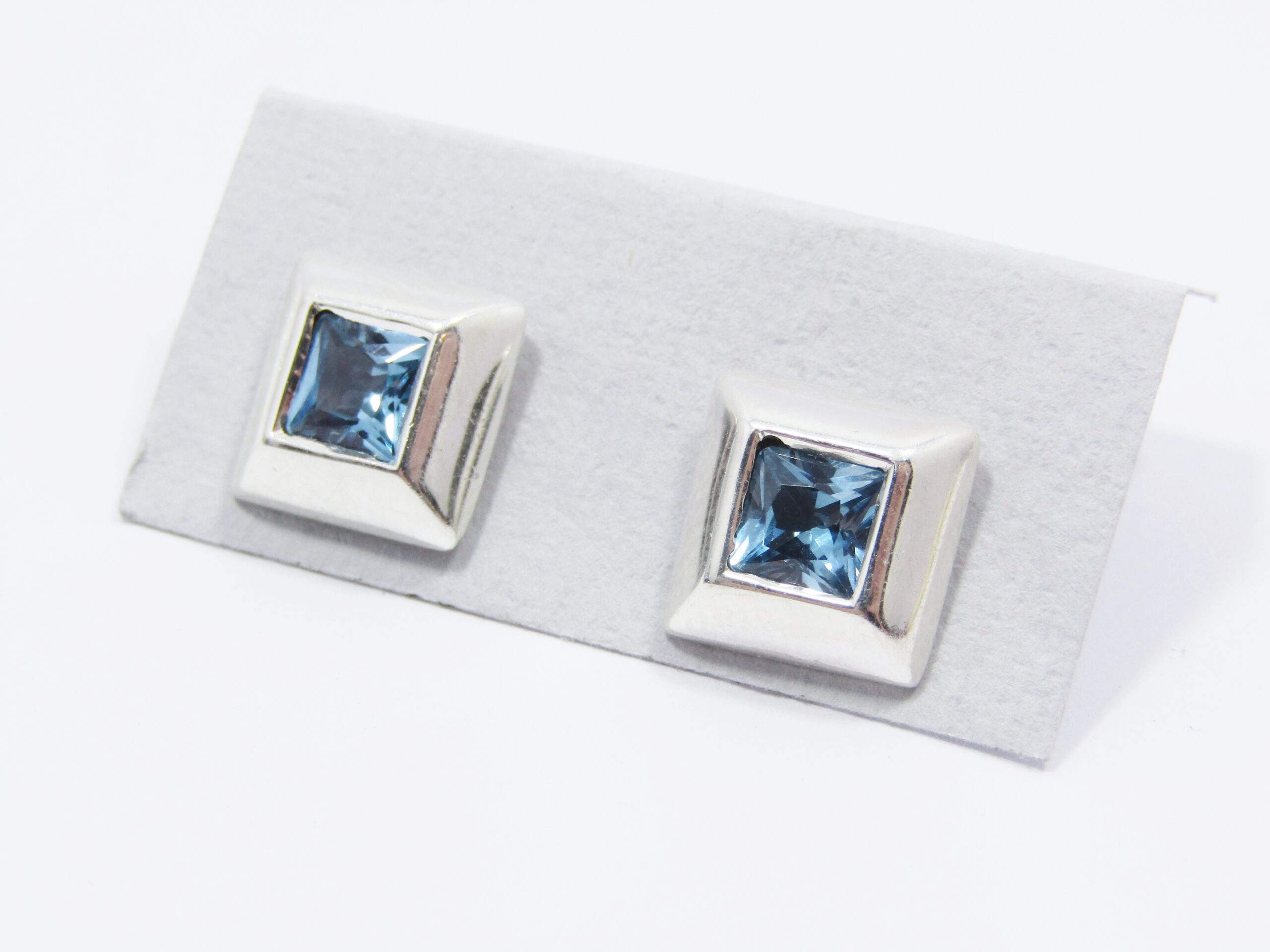 A Gorgeous Pair of Square Blue Zirconia Earrings in Sterling Silver