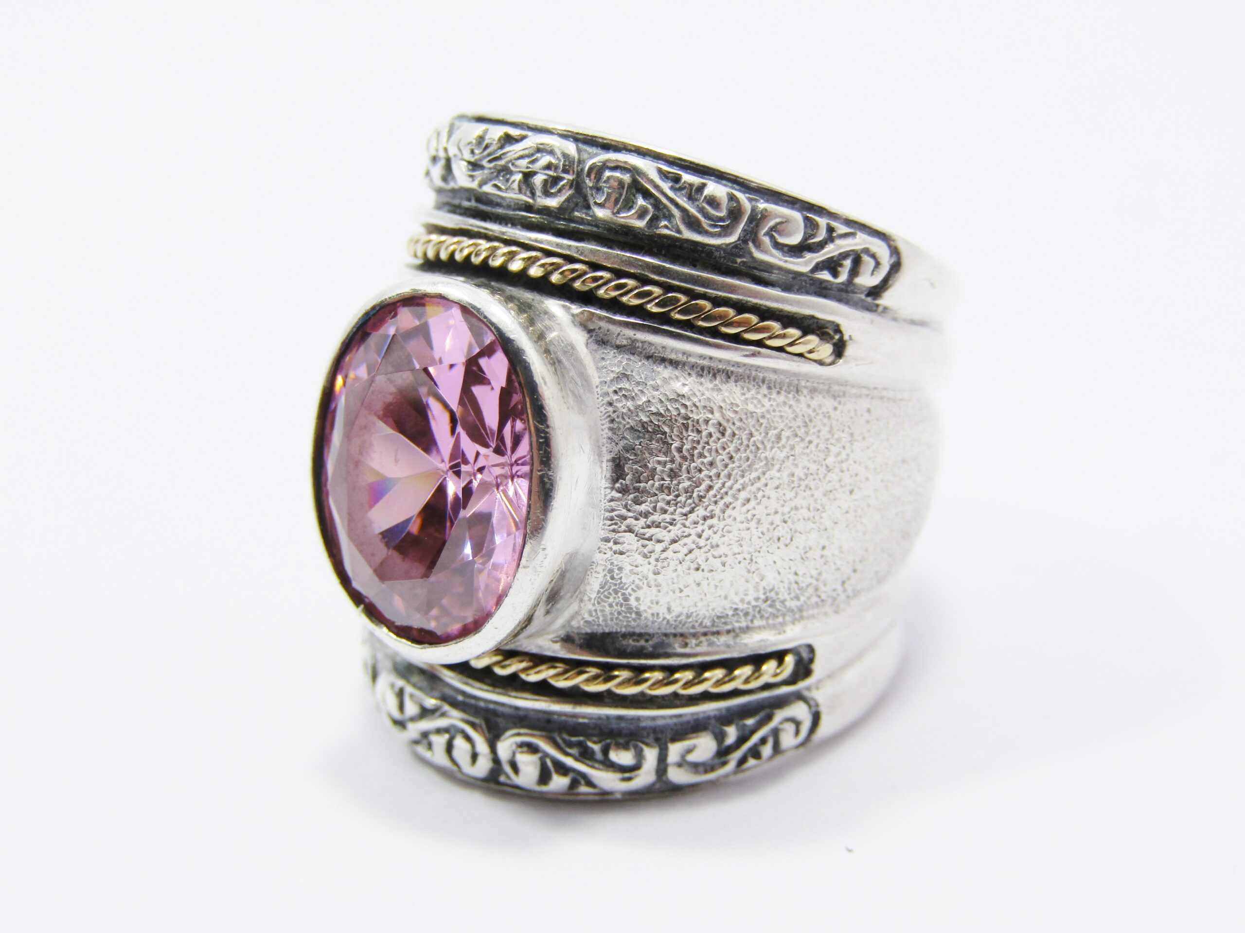 Magnificent Broad Pink Stone  Two Tone Ring in Sterling Silver and 9ct Gold