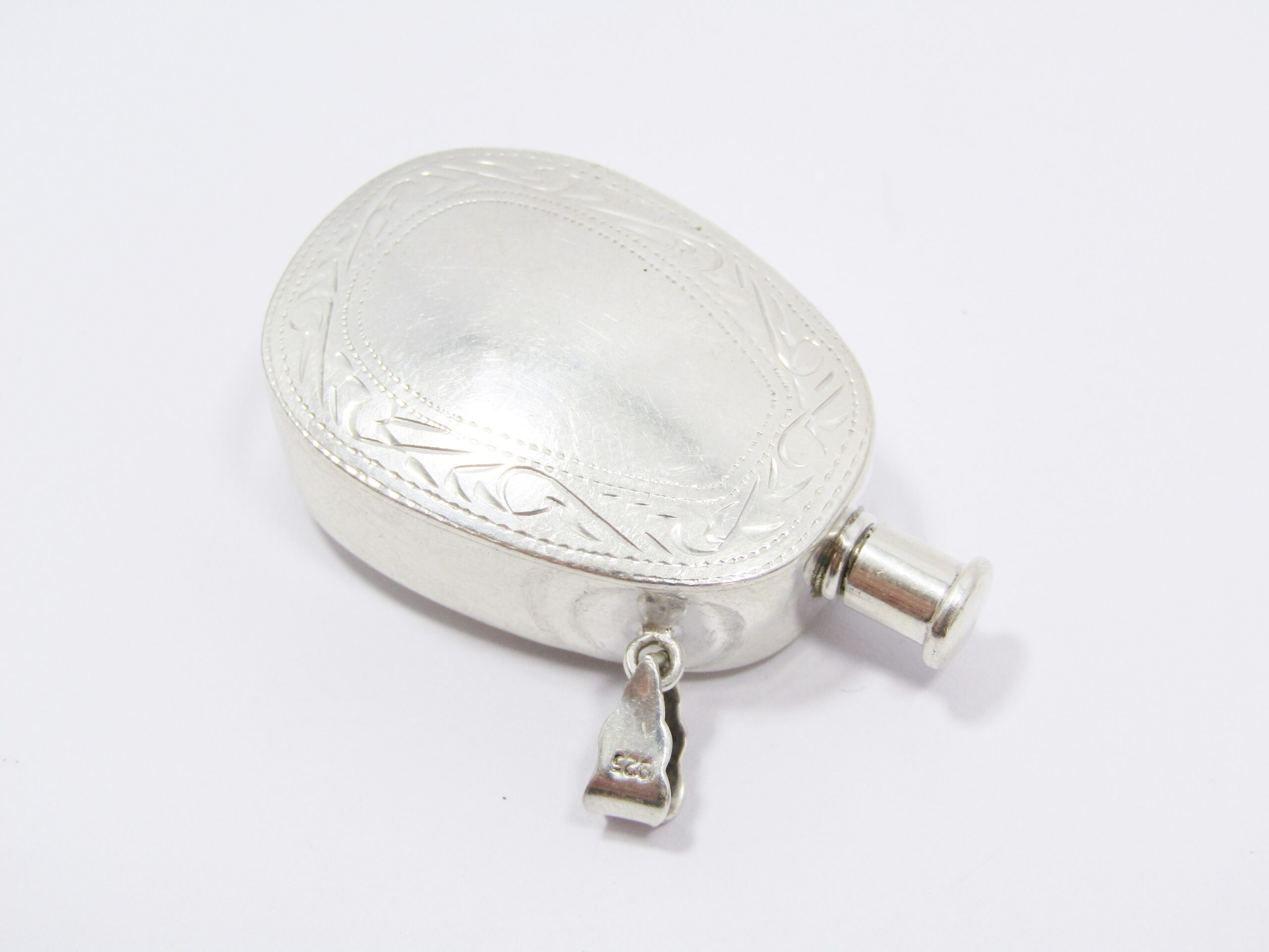 A Gorgeous Large Engraved Perfume Bottle Pendant in Sterling Silver
