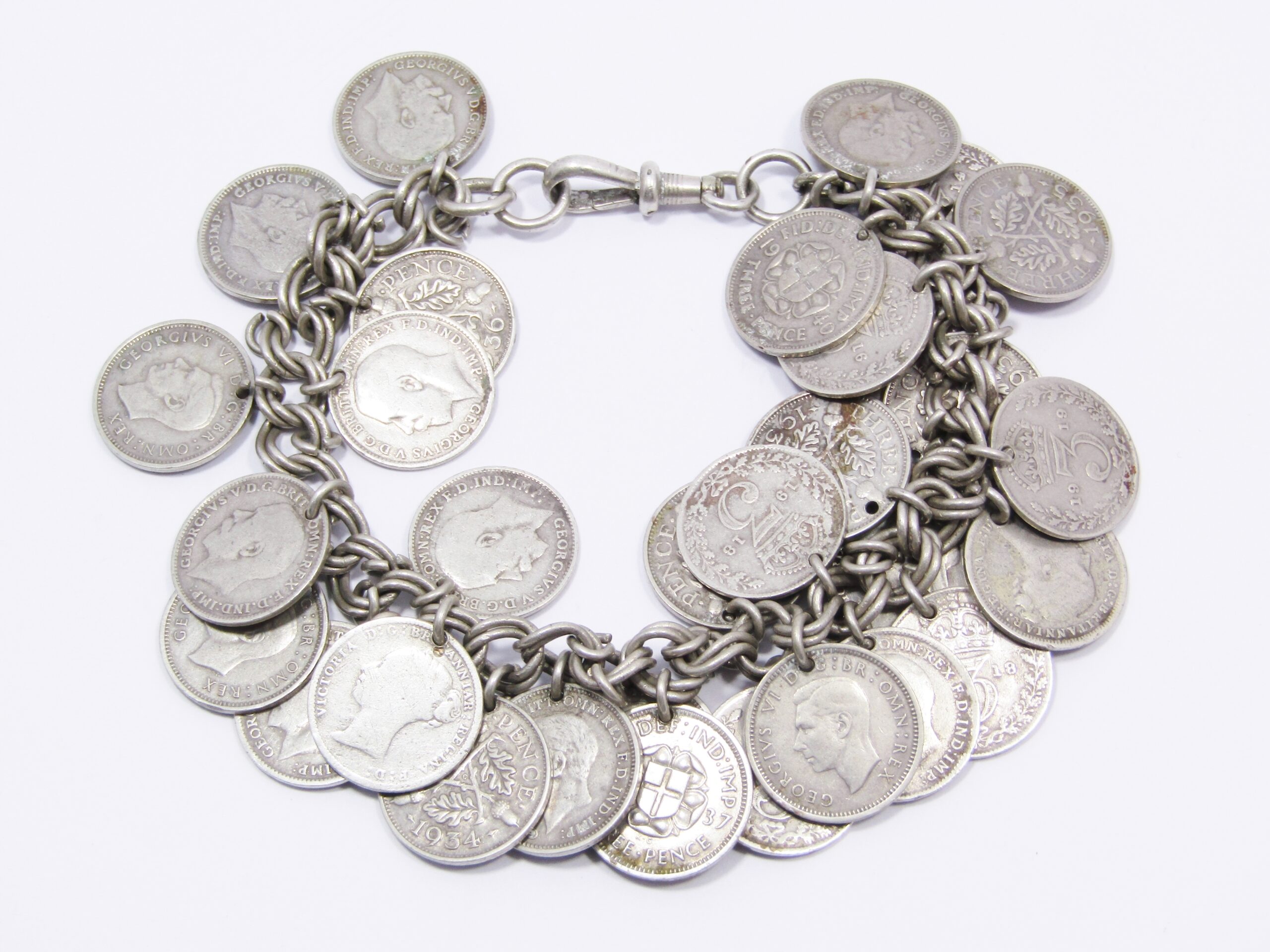 A Gorgeous Vintage Chunky Tickey Bracelet in Sterling Silver