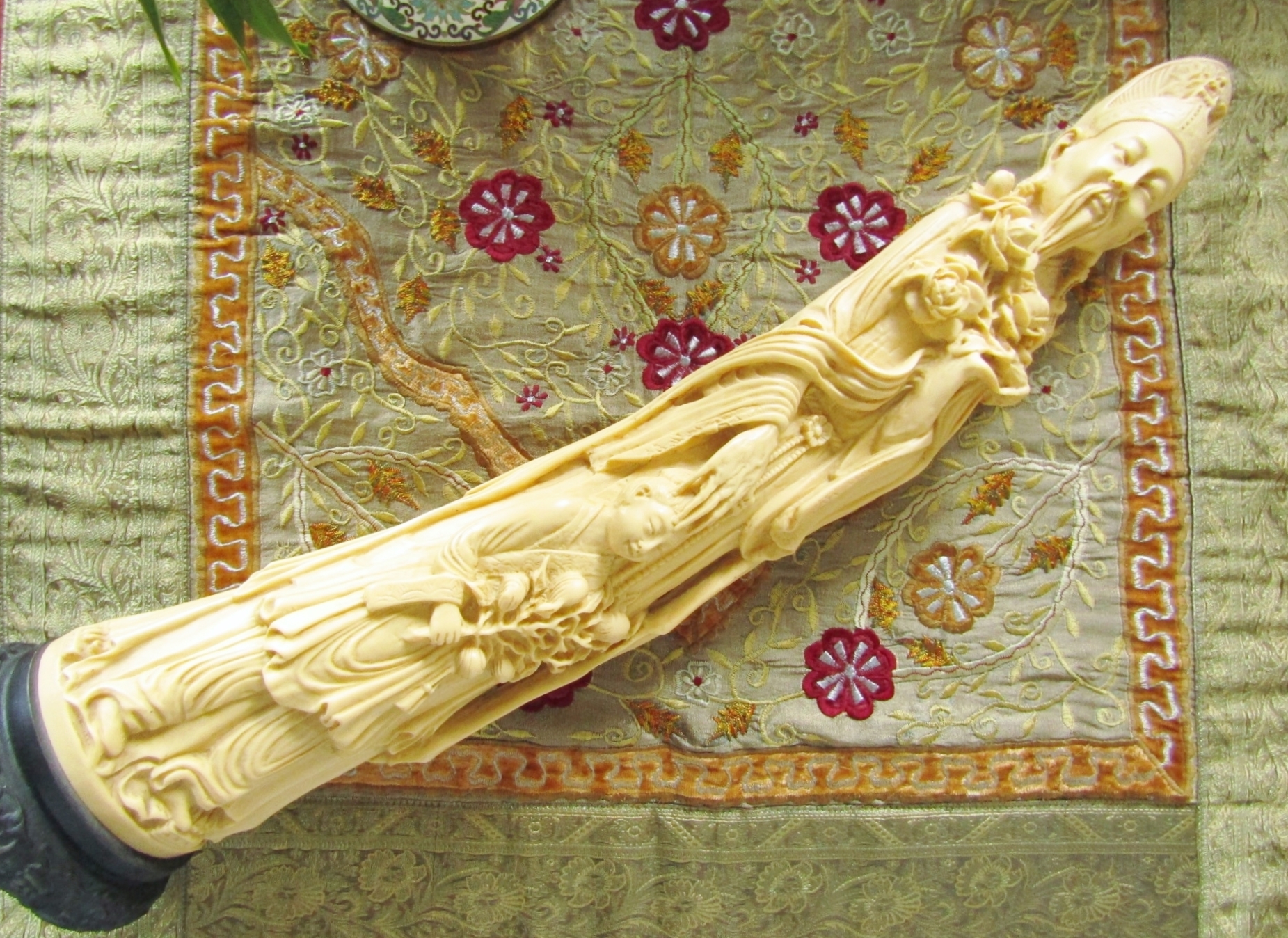 Huge Oriental Decorative Moulded Figural Tusk