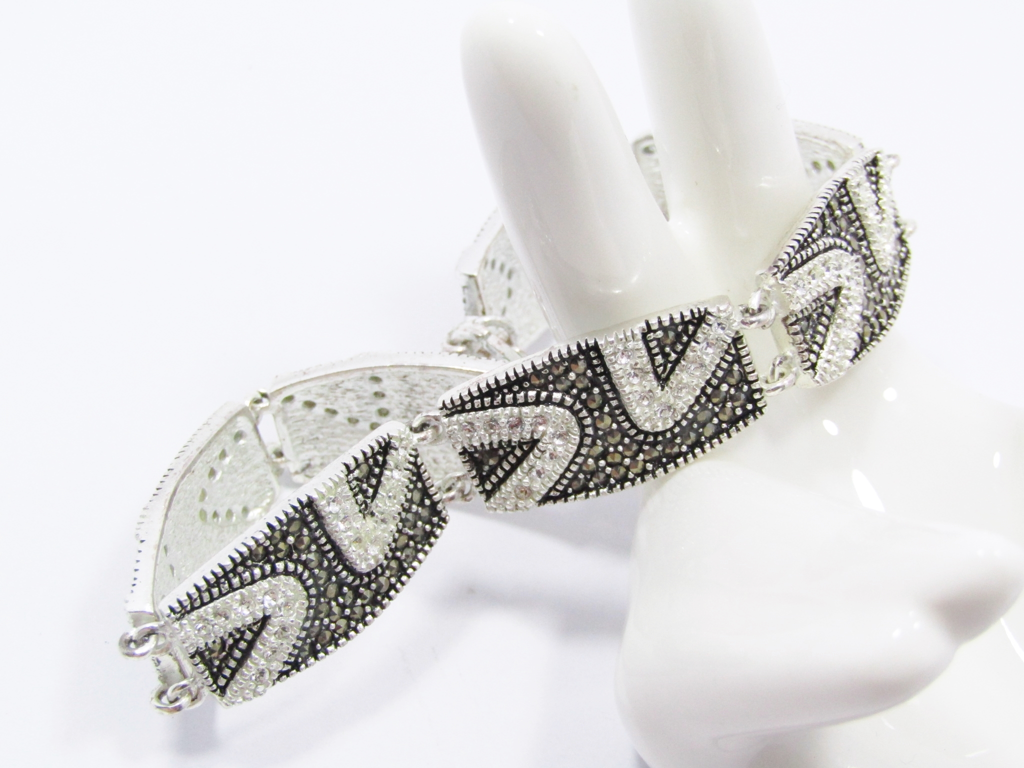 A Gorgeous Broad Marcasite Bracelet in Sterling Silver.