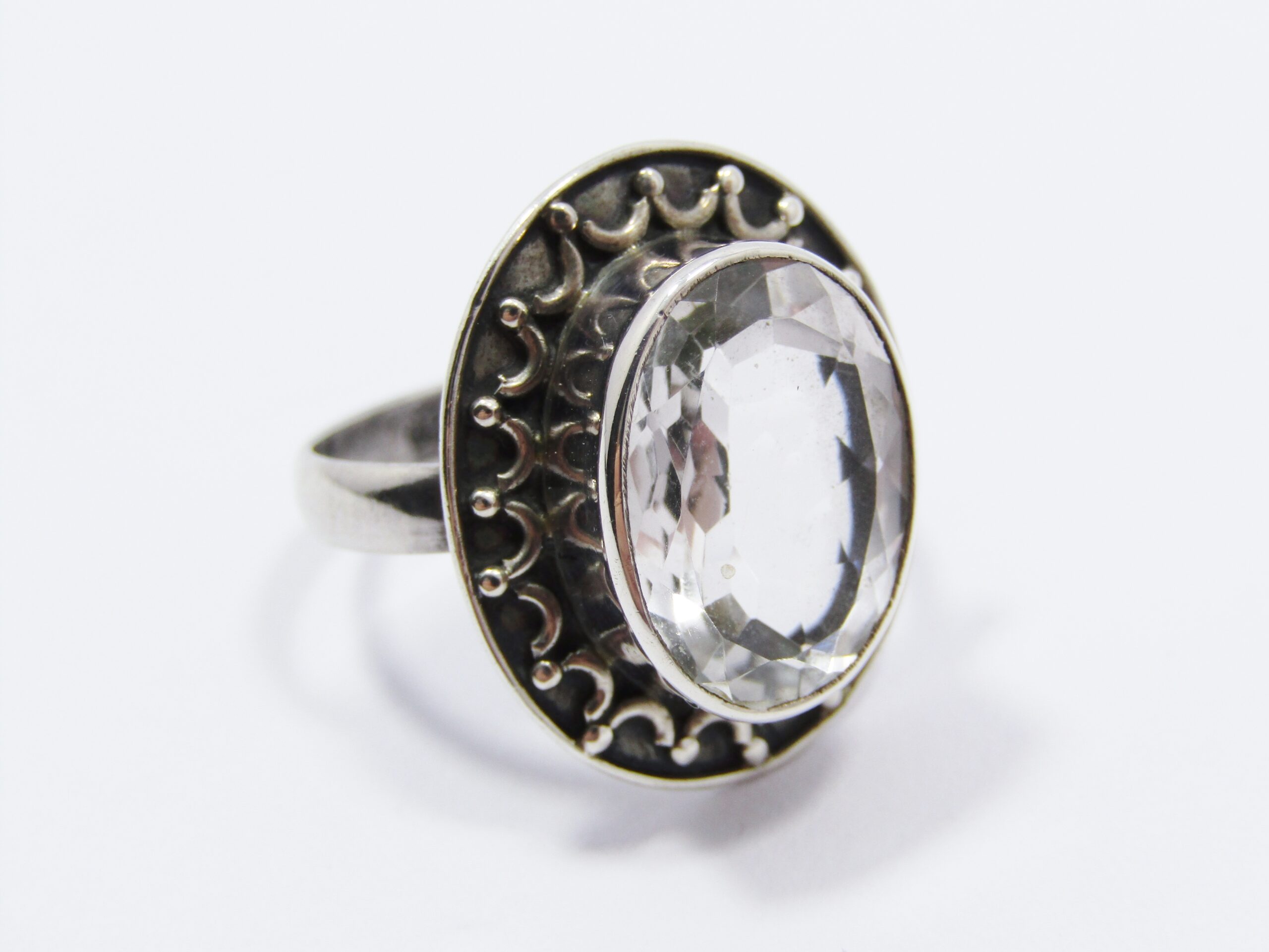 A Lovely Clear Quartz Bohemian Style Ring in Sterling Silver.