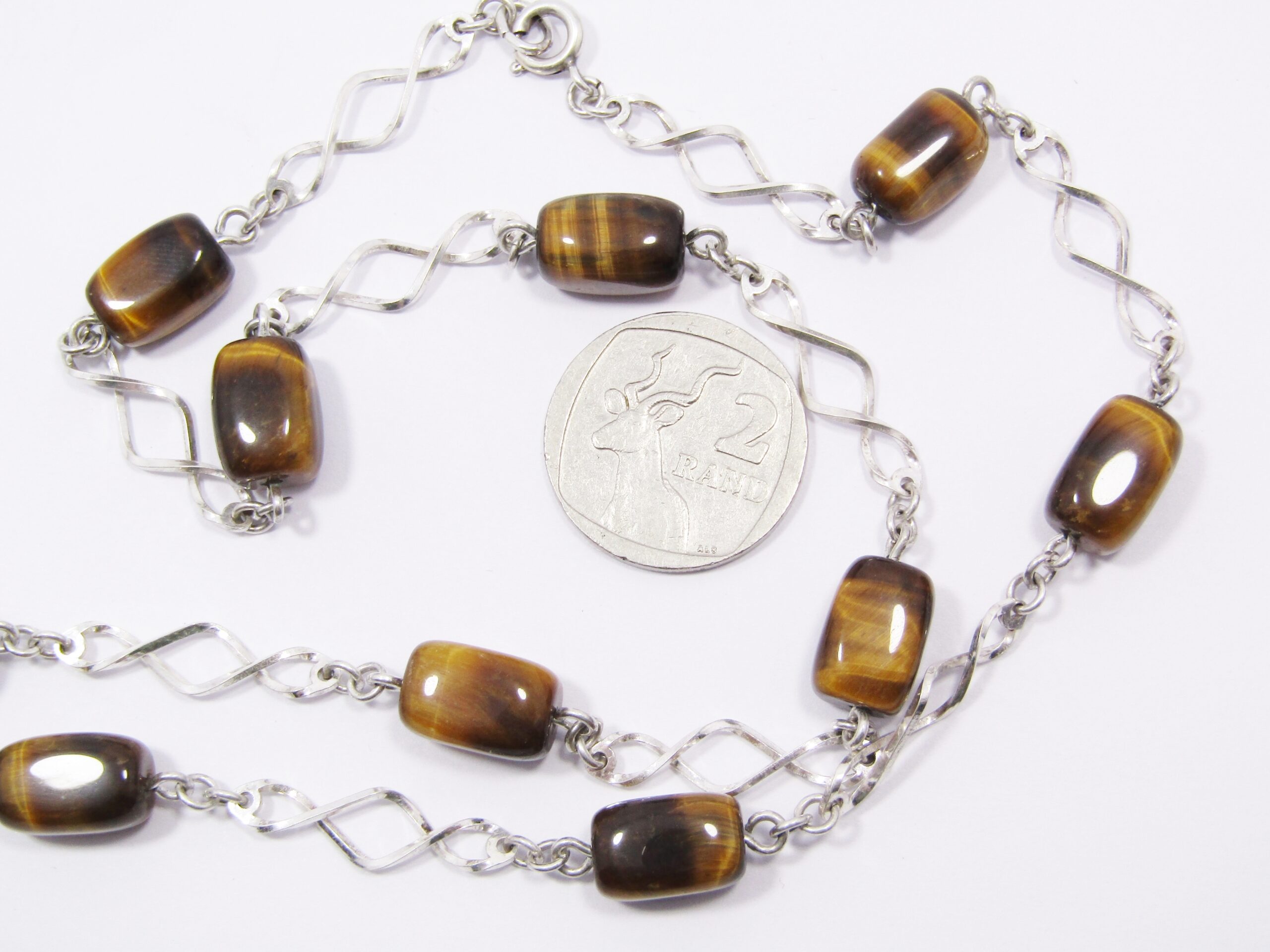 A Stunning Tigers Eye Necklace in 800  Silver