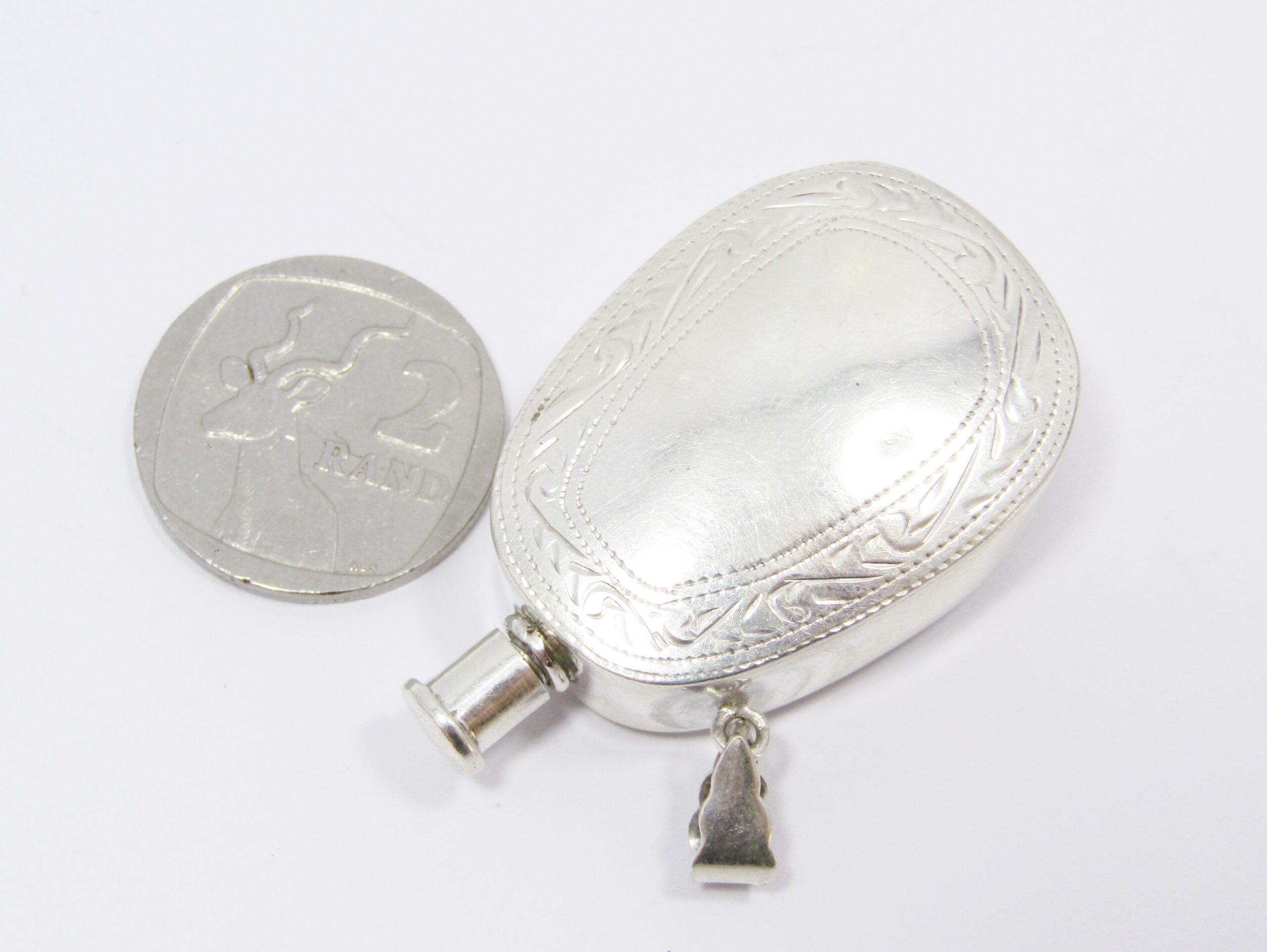 A Gorgeous Large Engraved Perfume Bottle Pendant in Sterling Silver