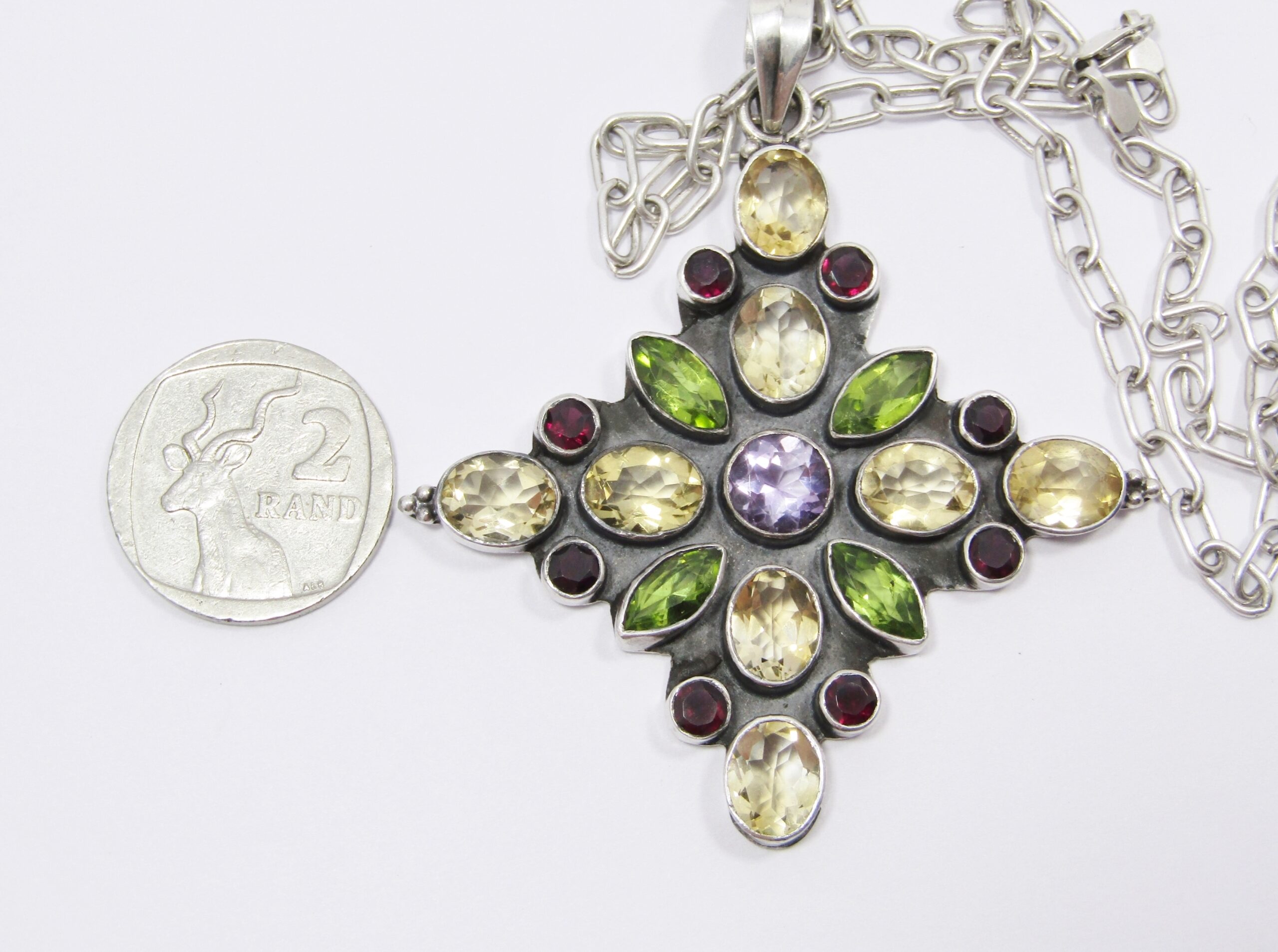A Gorgeous Huge Gemstone Pendant on Chain in Sterling Silver