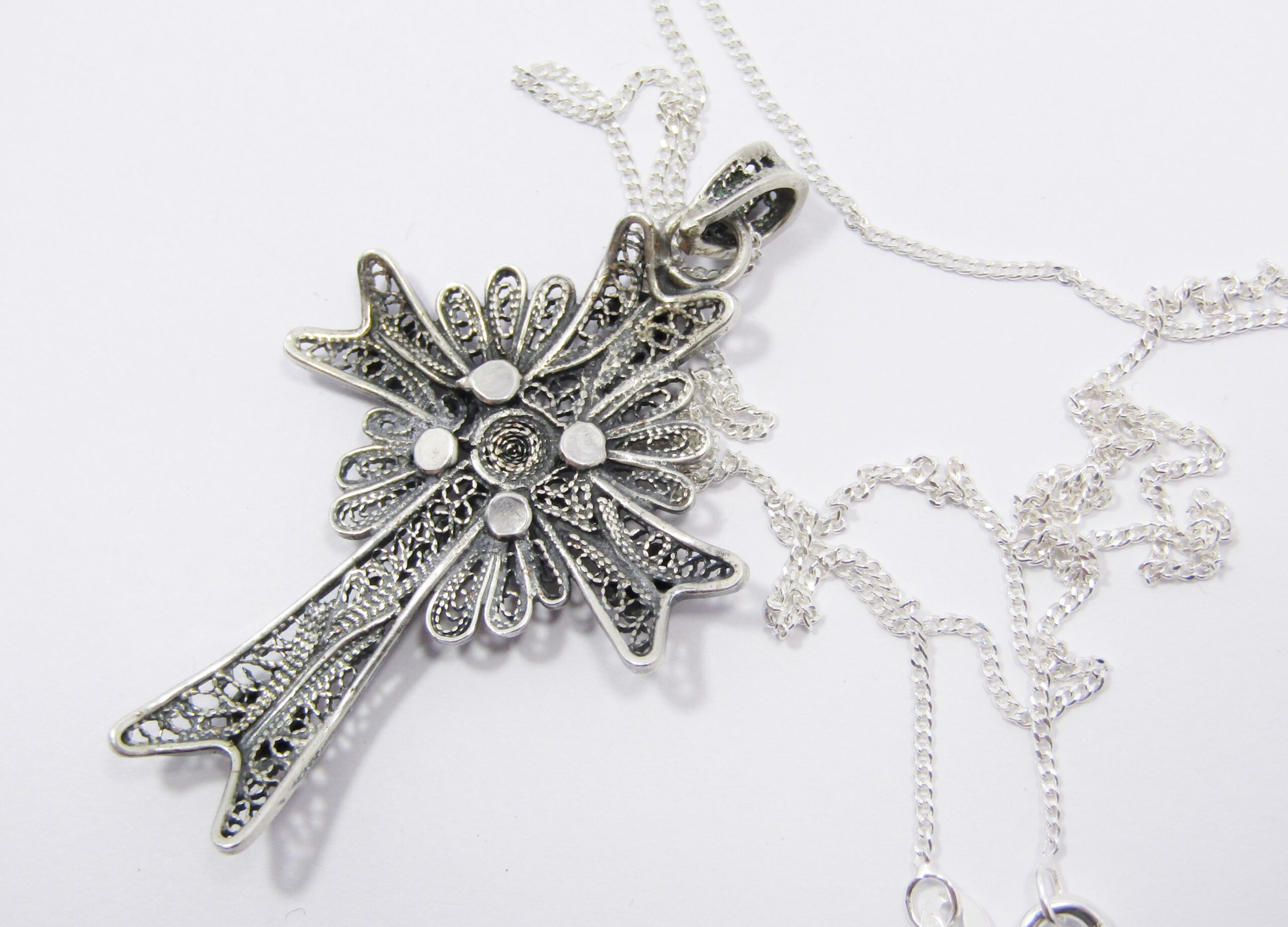 A Gorgeous Detailed Crucifix Pendant On Chain in Sterling Silver.