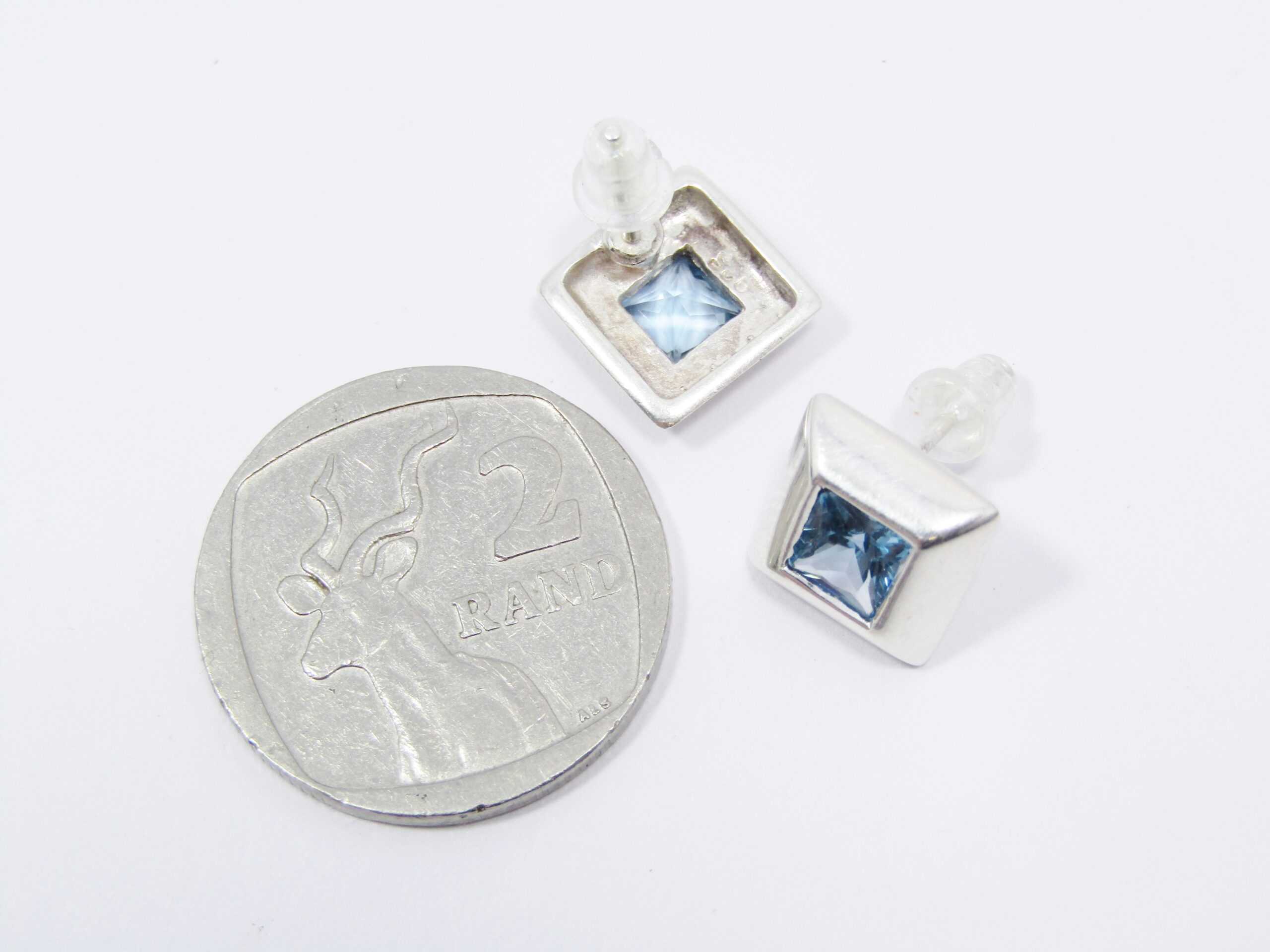 A Gorgeous Pair of Square Blue Zirconia Earrings in Sterling Silver