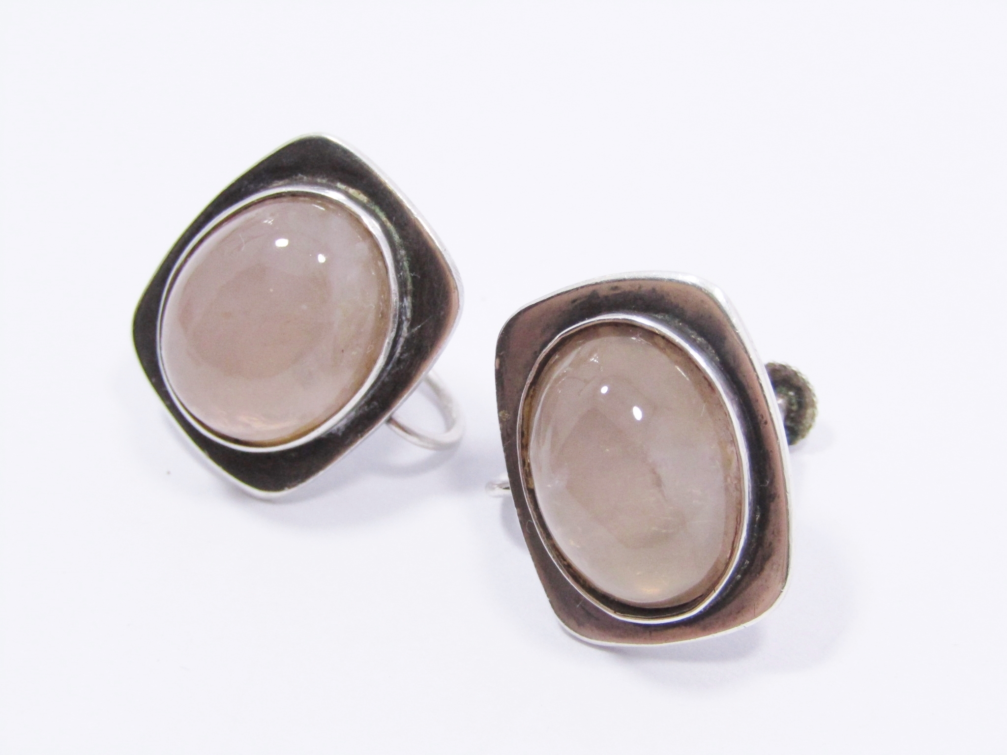 A Gorgeous Pair of Sterling Silver Screw Back Rose quartz Earrings