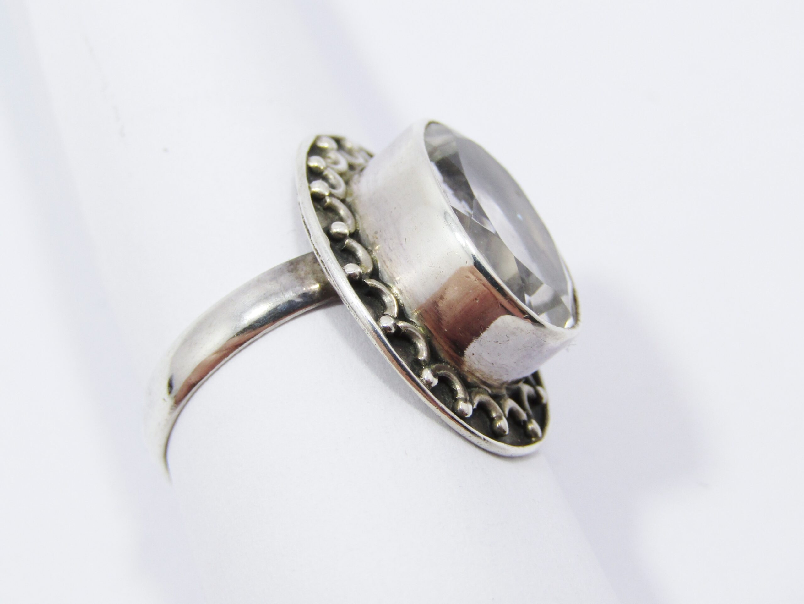 A Lovely Clear Quartz Bohemian Style Ring in Sterling Silver.