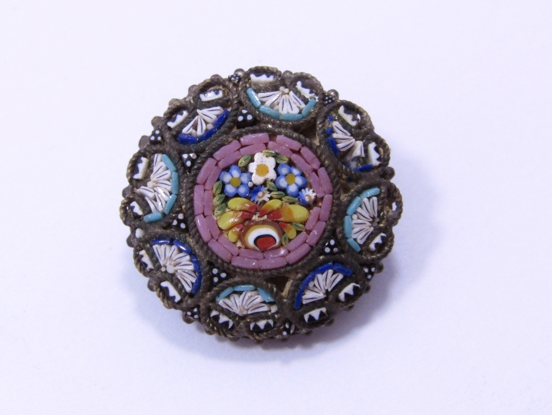 A Gorgeous Silver Tone Micro Mosaic Brooch