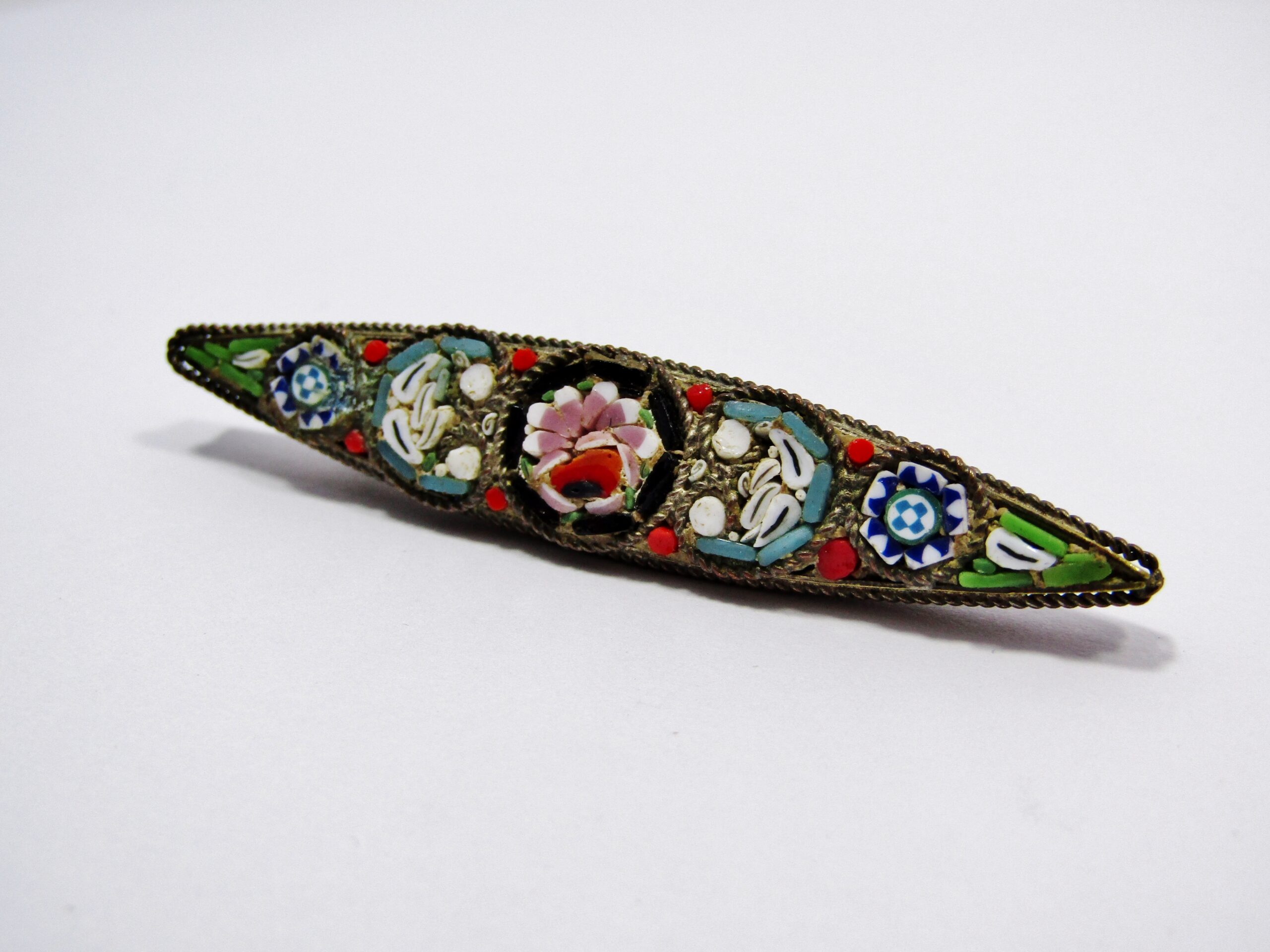 Lovely Micro Mosaic Brooch in Brass Tone