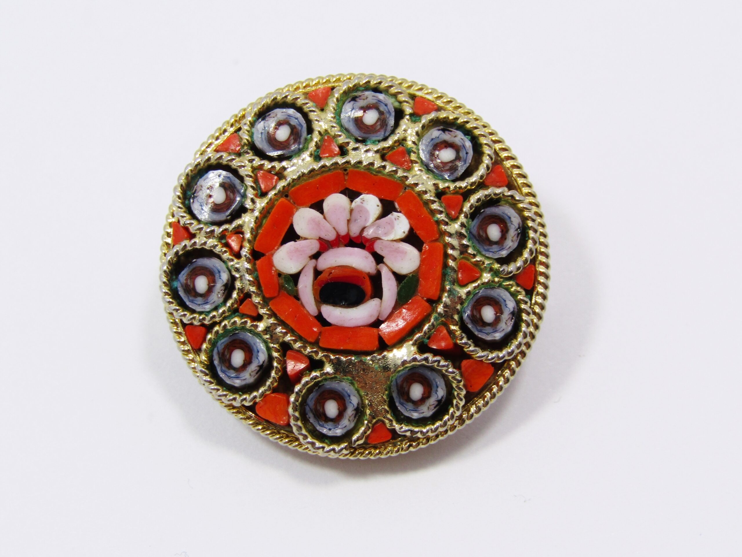A Beautiful Gold Tone Micro Mosaic Brooch