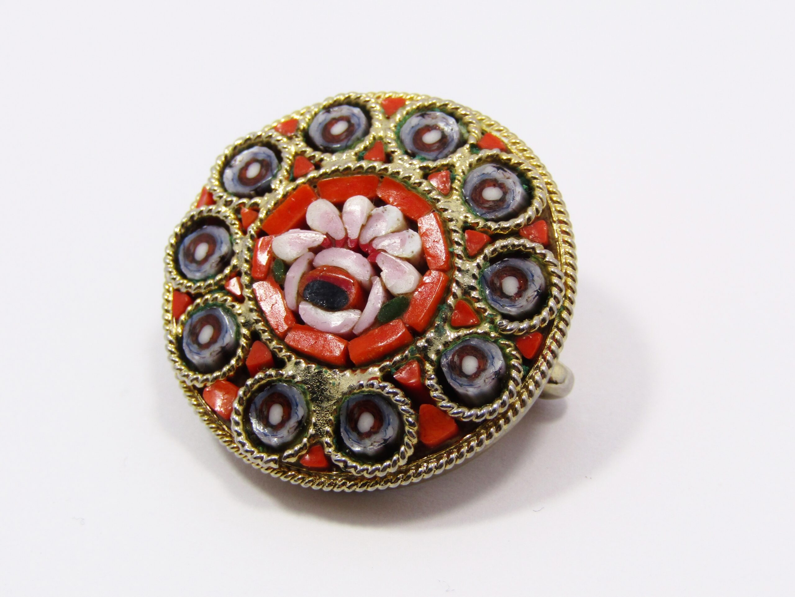 A Beautiful Gold Tone Micro Mosaic Brooch