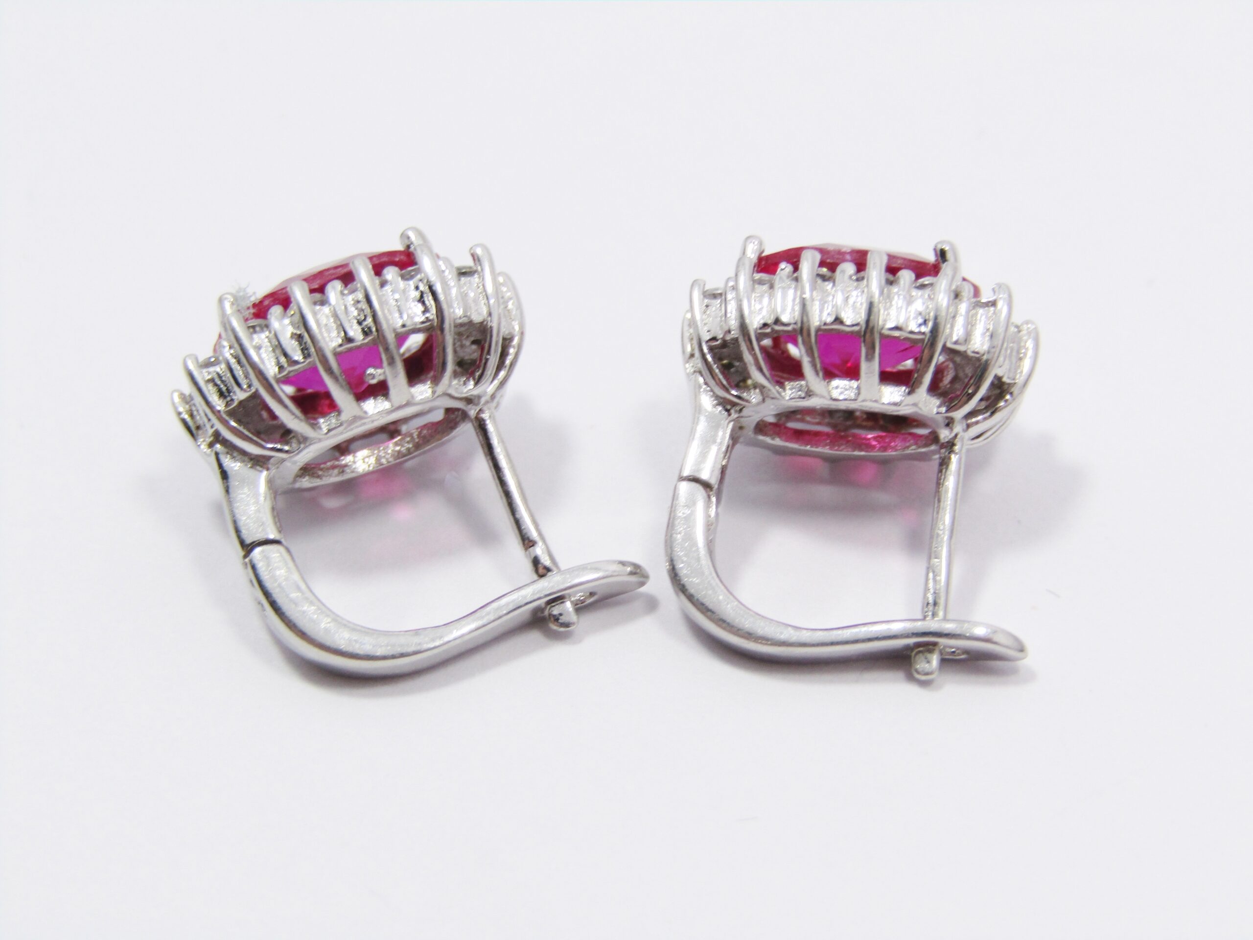 A Gorgeous Pair of Vivid Pink Halo Design Earrings in Sterling Silver