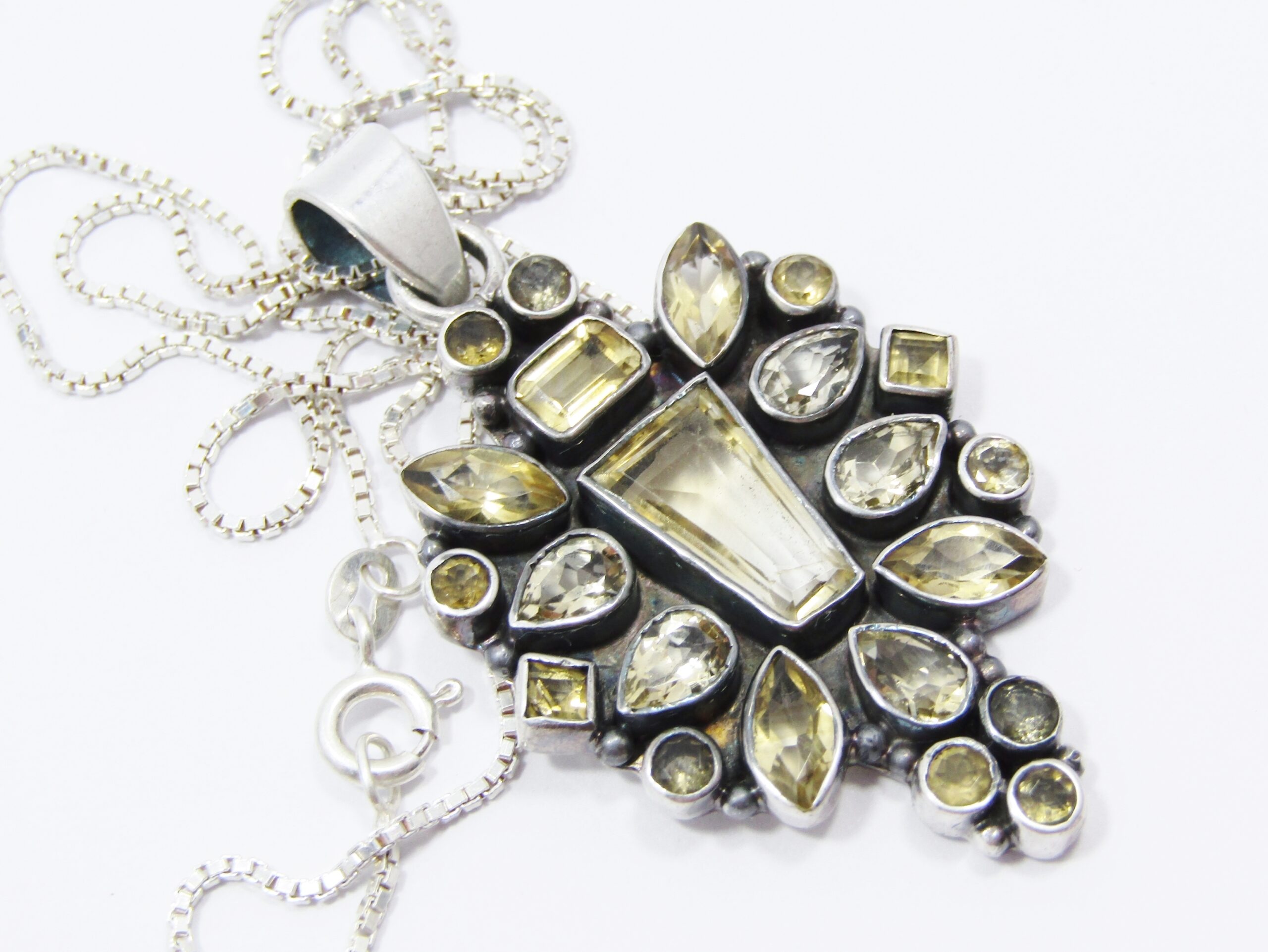 A Stunning Huge Citrine Gemstone Pendant on Chain in Sterling Silver.