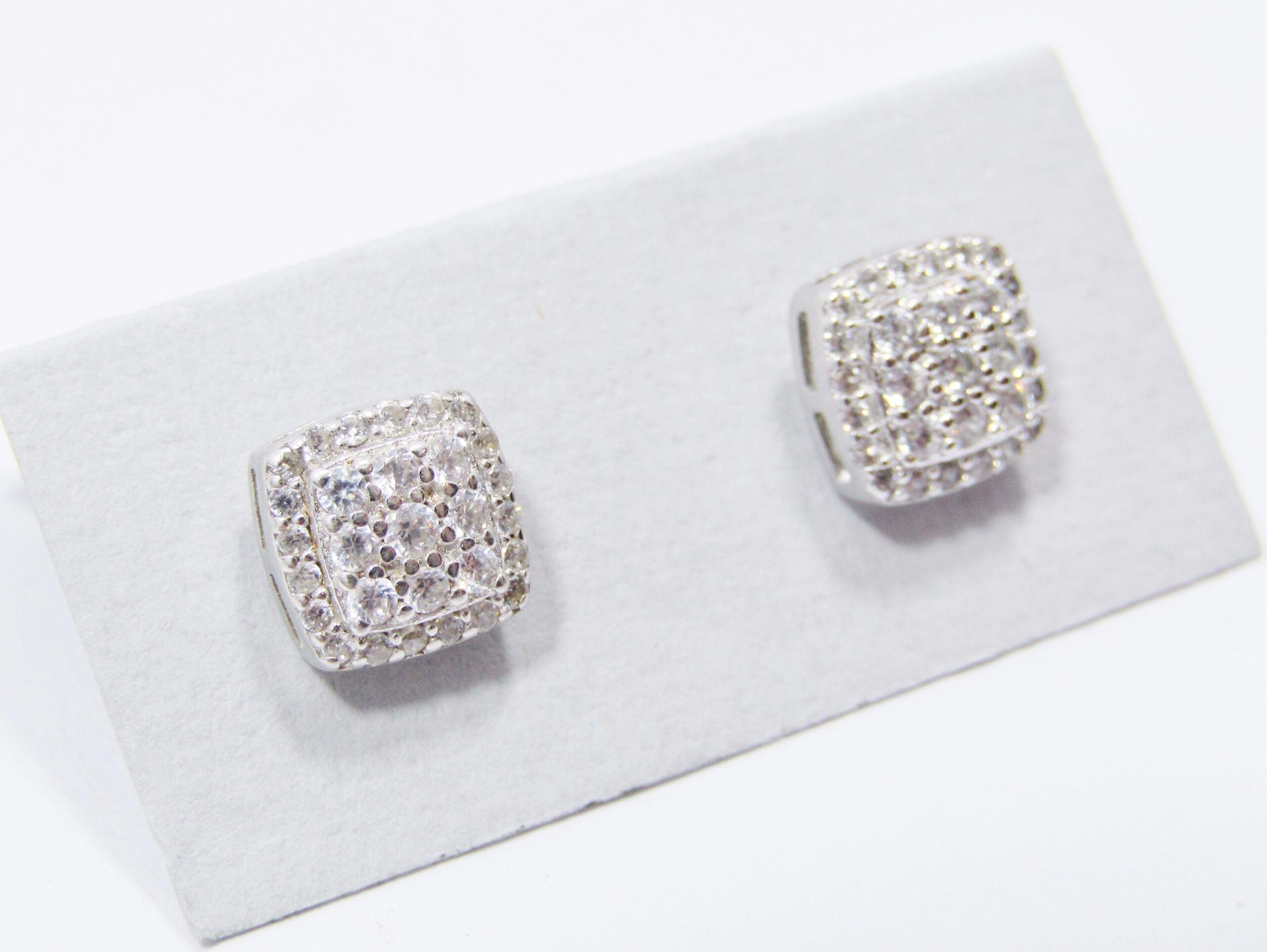 A Lovely Pair of Square Zirconia Earrings in Sterling Silver