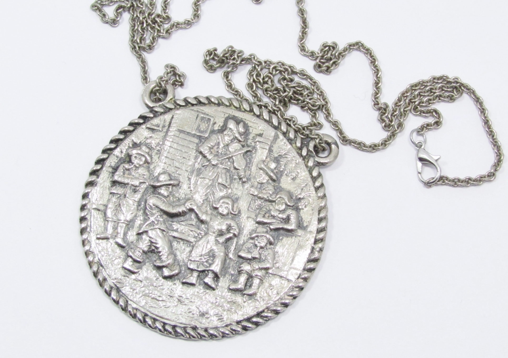 Vintage Dutch Silver-Plated Large Medallion Necklace