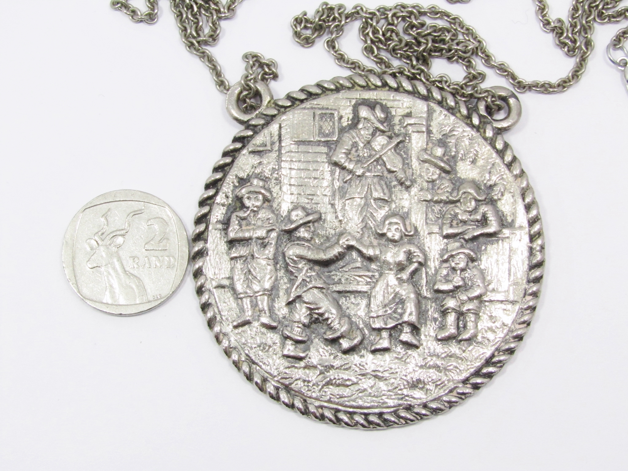 Vintage Dutch Silver-Plated Large Medallion Necklace