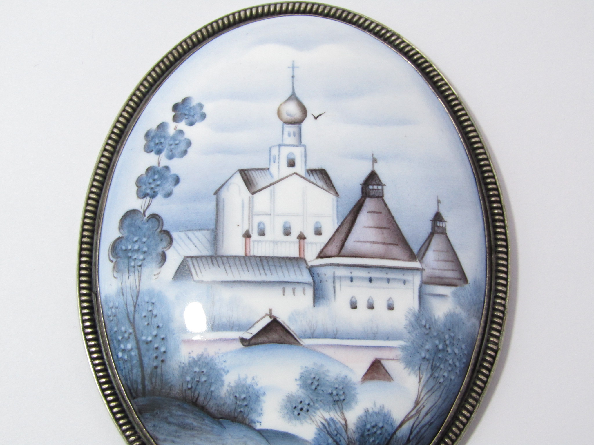 Vintage Russian Hand-Painted "Rostov Finift" Enamel Plaque