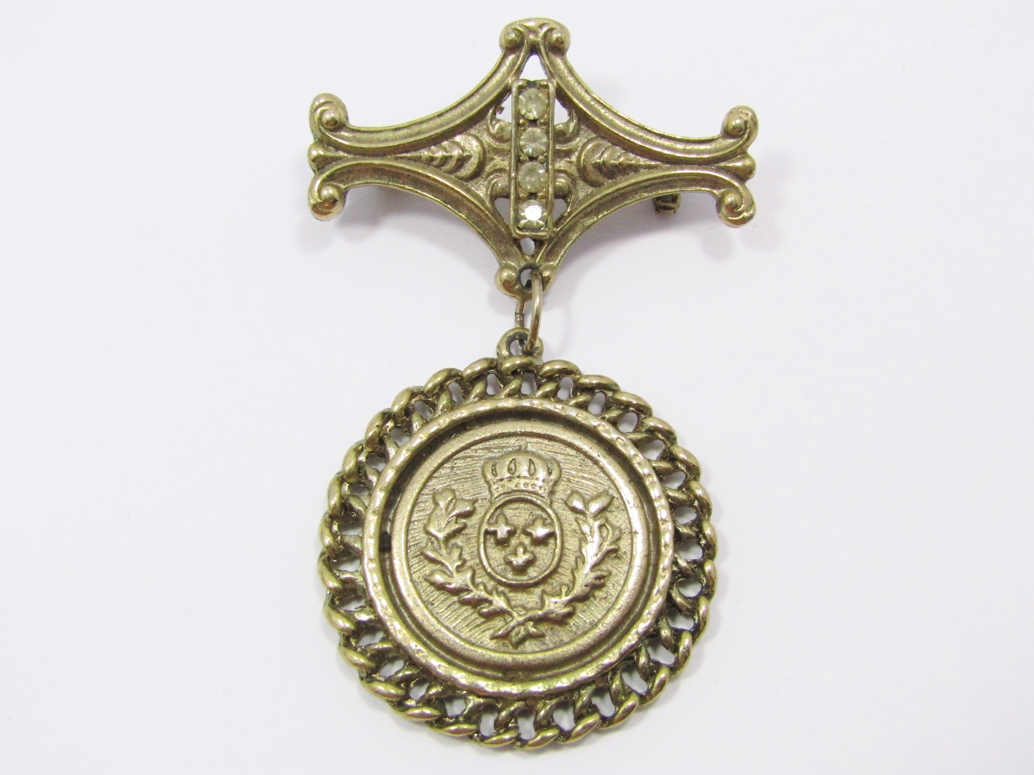 Lovely Costume Jewelry Brooch with Dangling Shield