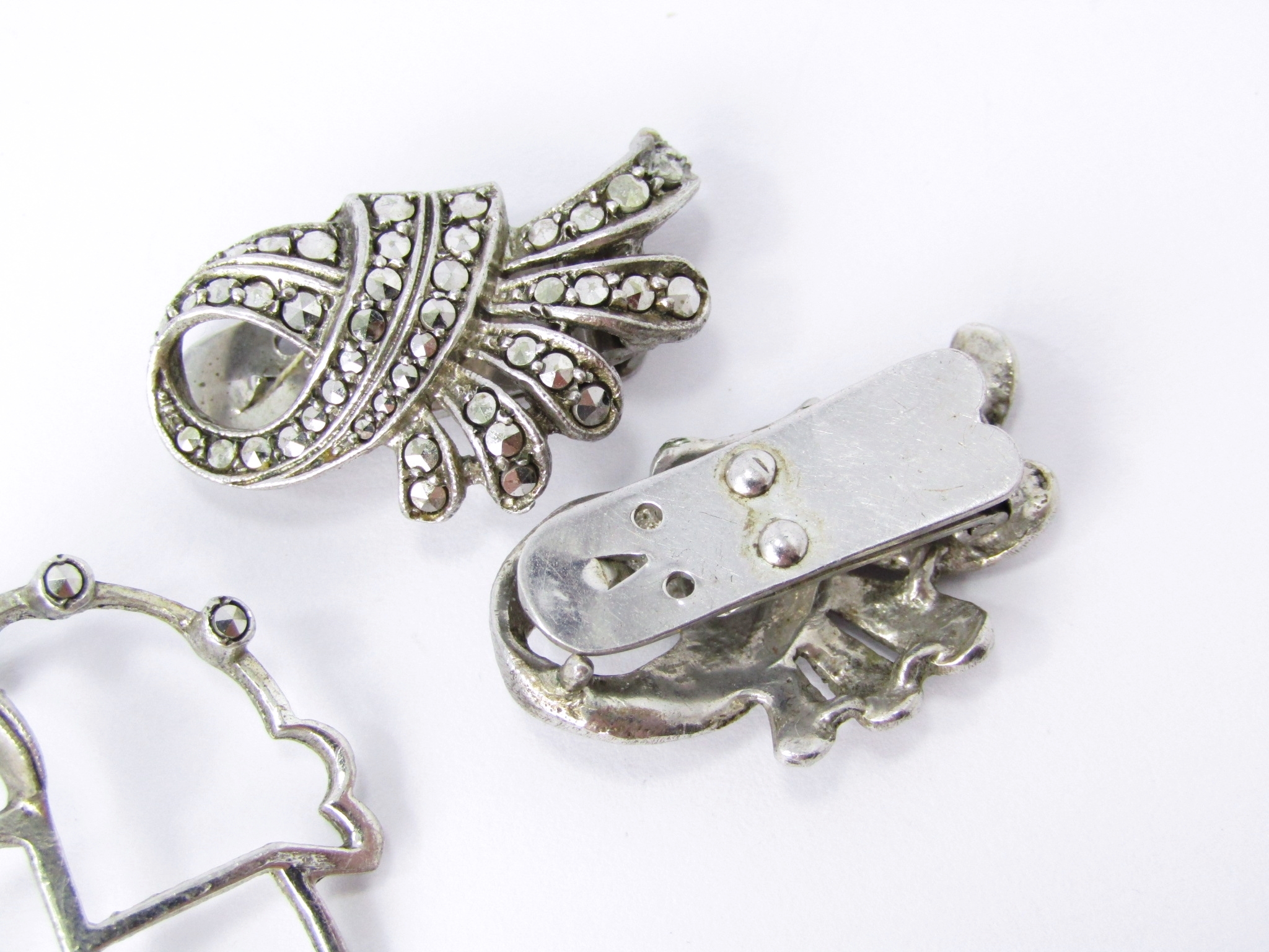 Gorgeous Vintage Marcasite Dress Clips or can be worn as a Brooch in Sterling Silver