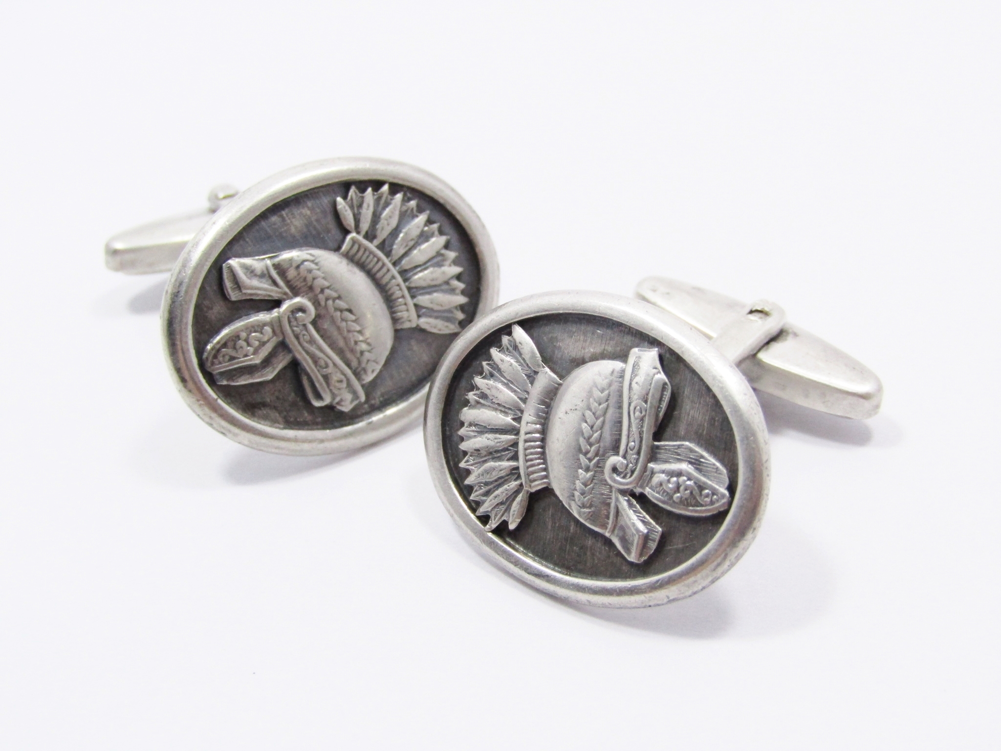 A Beautiful Pair of Vintage Cuff links With Roman Helmets in Sterling Silver.