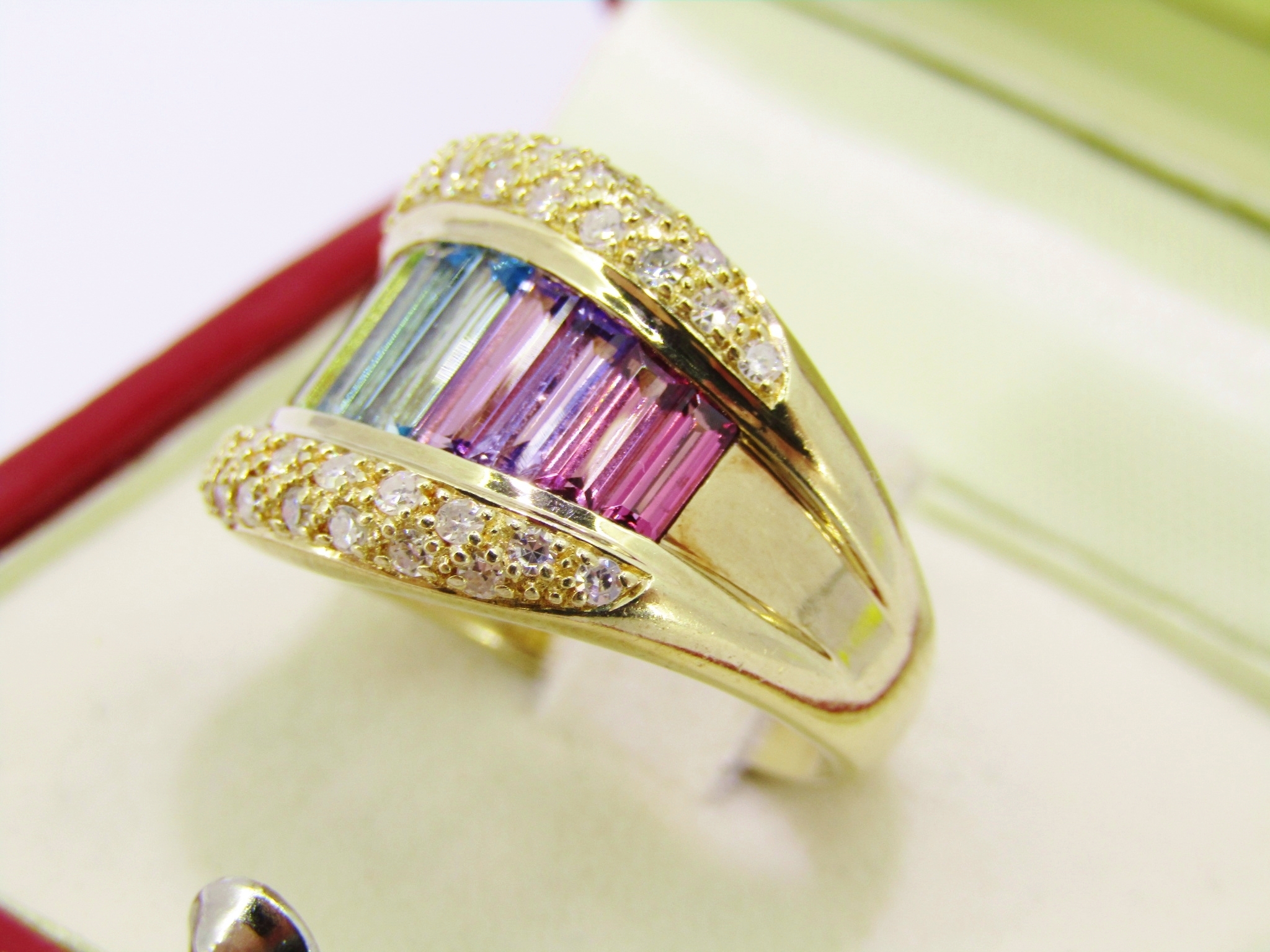 Exquisite! 9CT Gold, Multi Color Gemstone & Diamond Ring