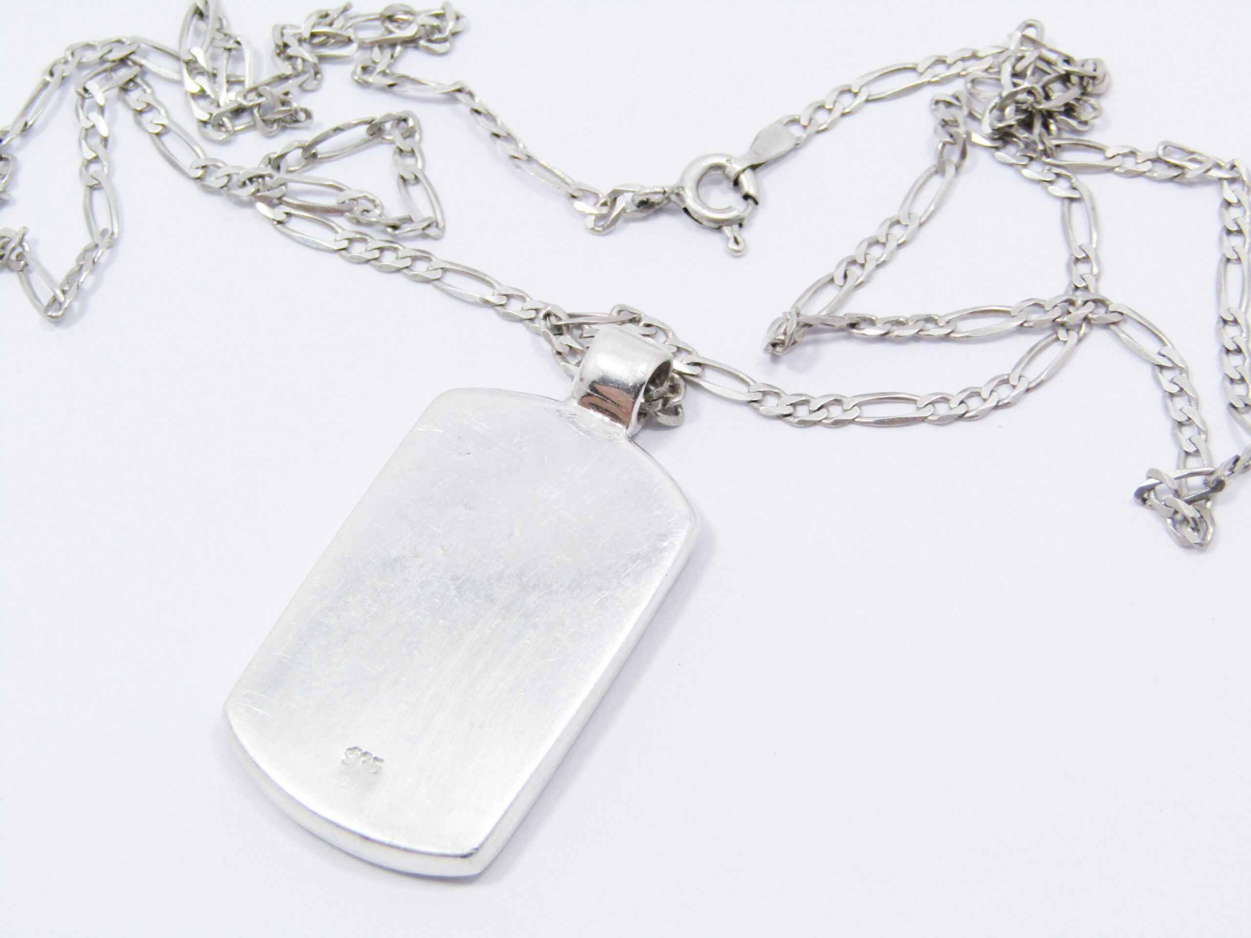 A Lovely Mother of Pearl and Black inlay Necklace on Chain in Sterling Silver