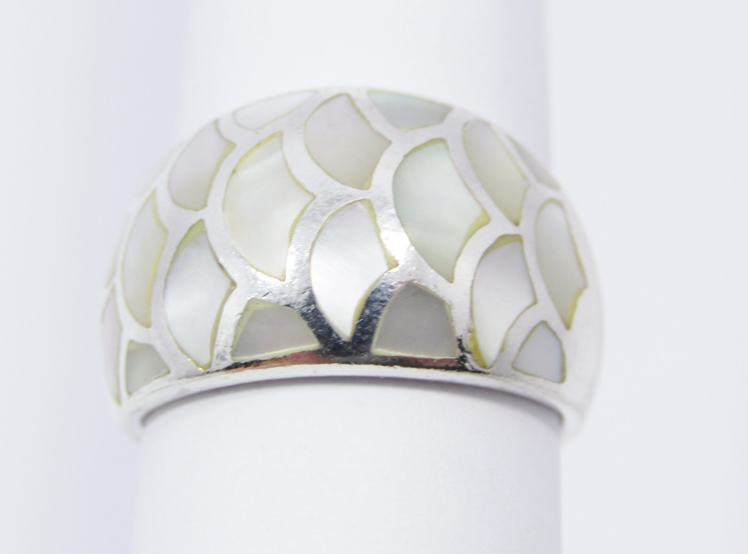 A Lovely Domed Mother of Pearl Ring in Sterling Silver