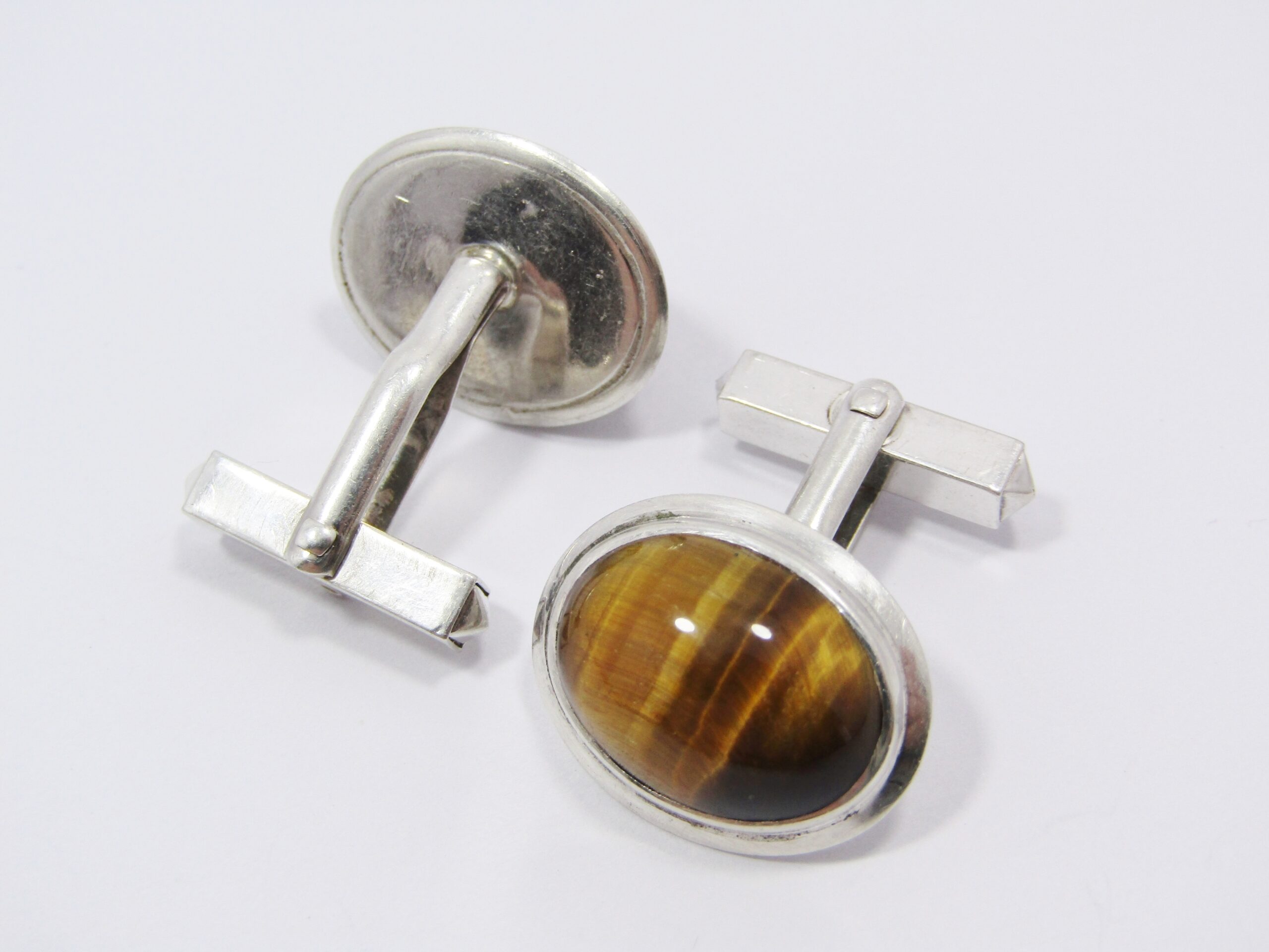 A Gorgeous Pair of Tyger’s Eye Cuff Links in Sterling Silver