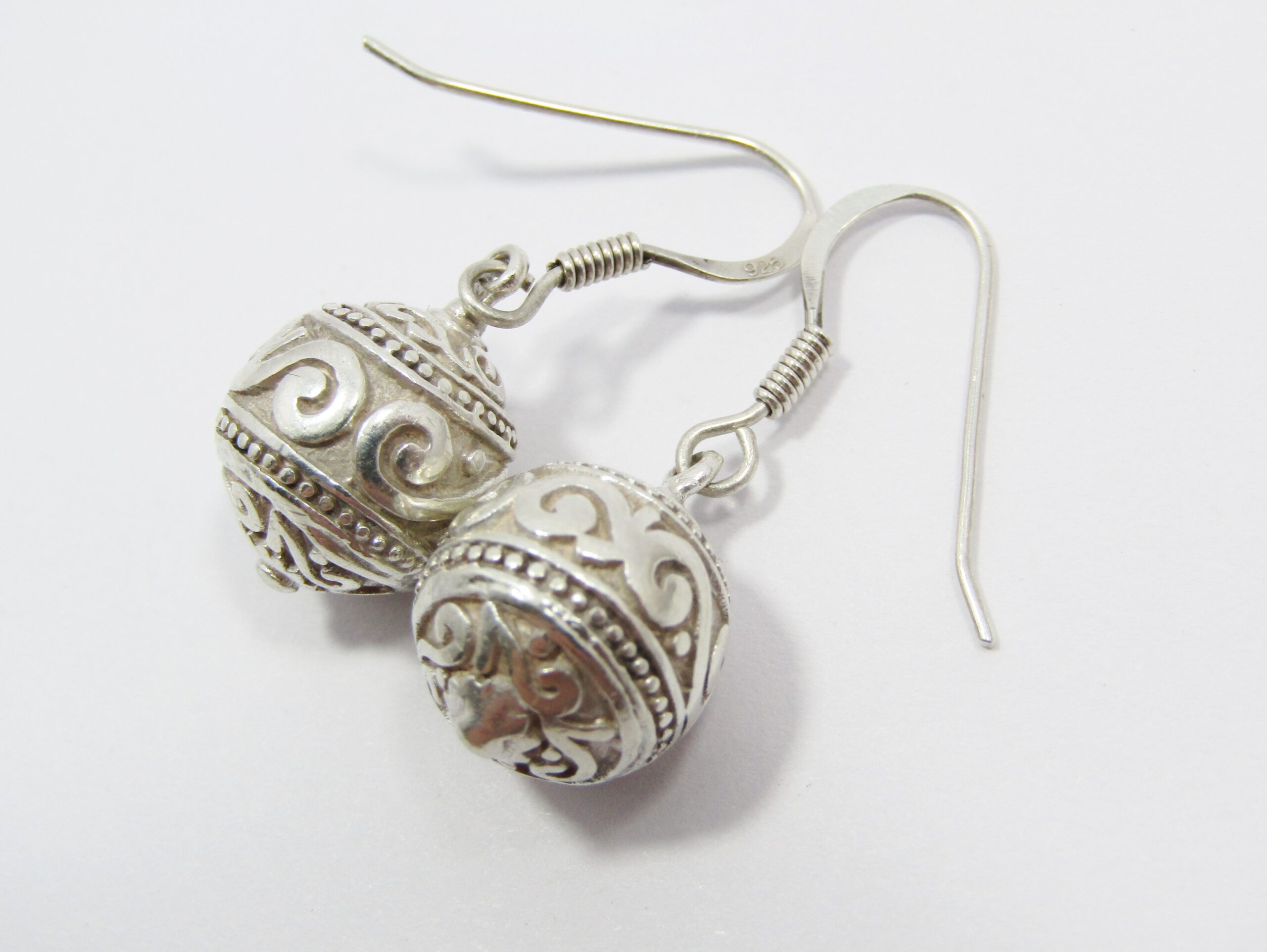 A Gorgeous Pair Repousse Design Ball Design Earrings in Sterling Silver