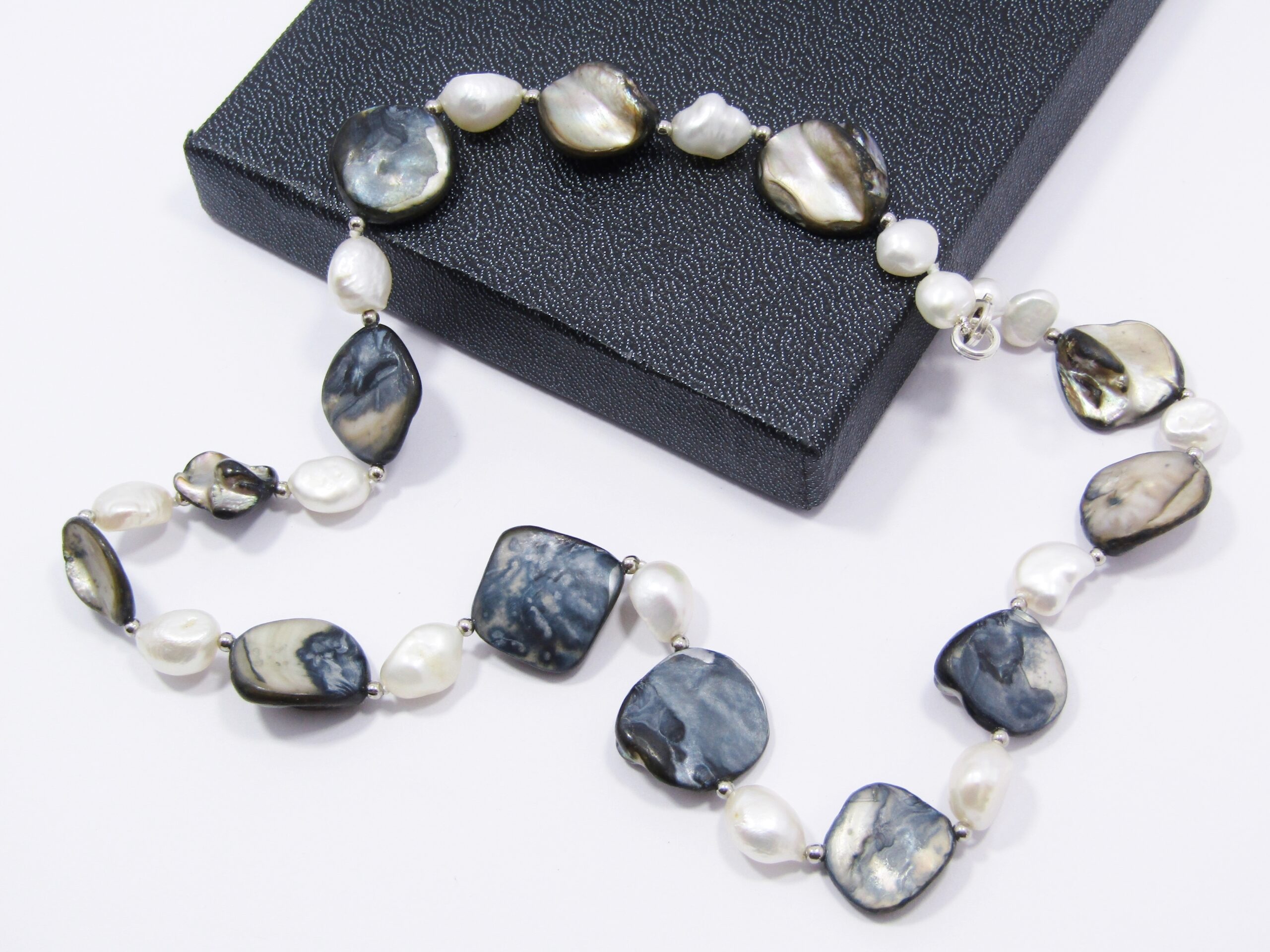A Gorgeous Baroque Pearls And Mother of Pearl Necklace With a Sterling Silver Clasp