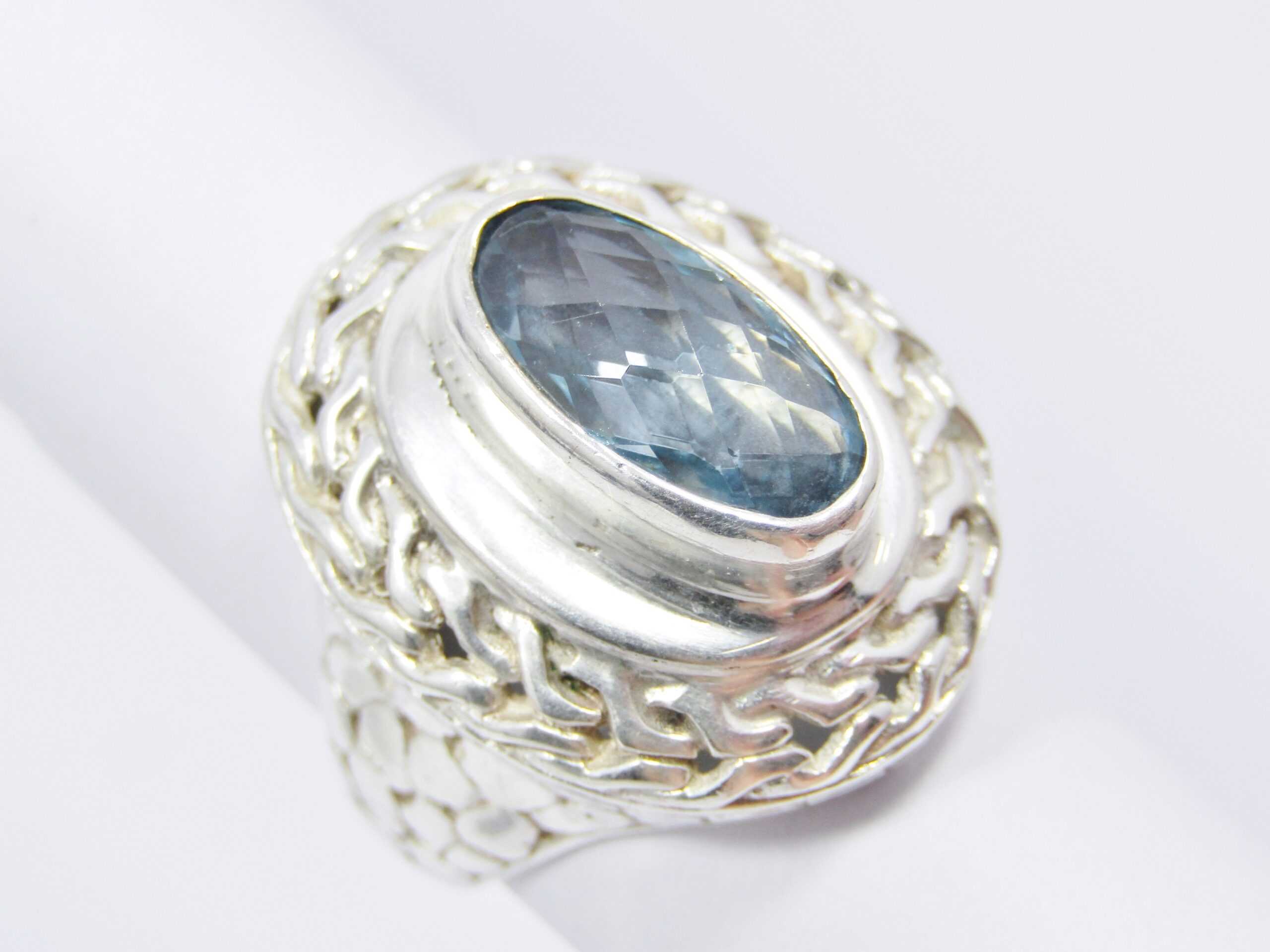 A Magnificent Chunky Faceted Blue Topaz Ring in Sterling Silver