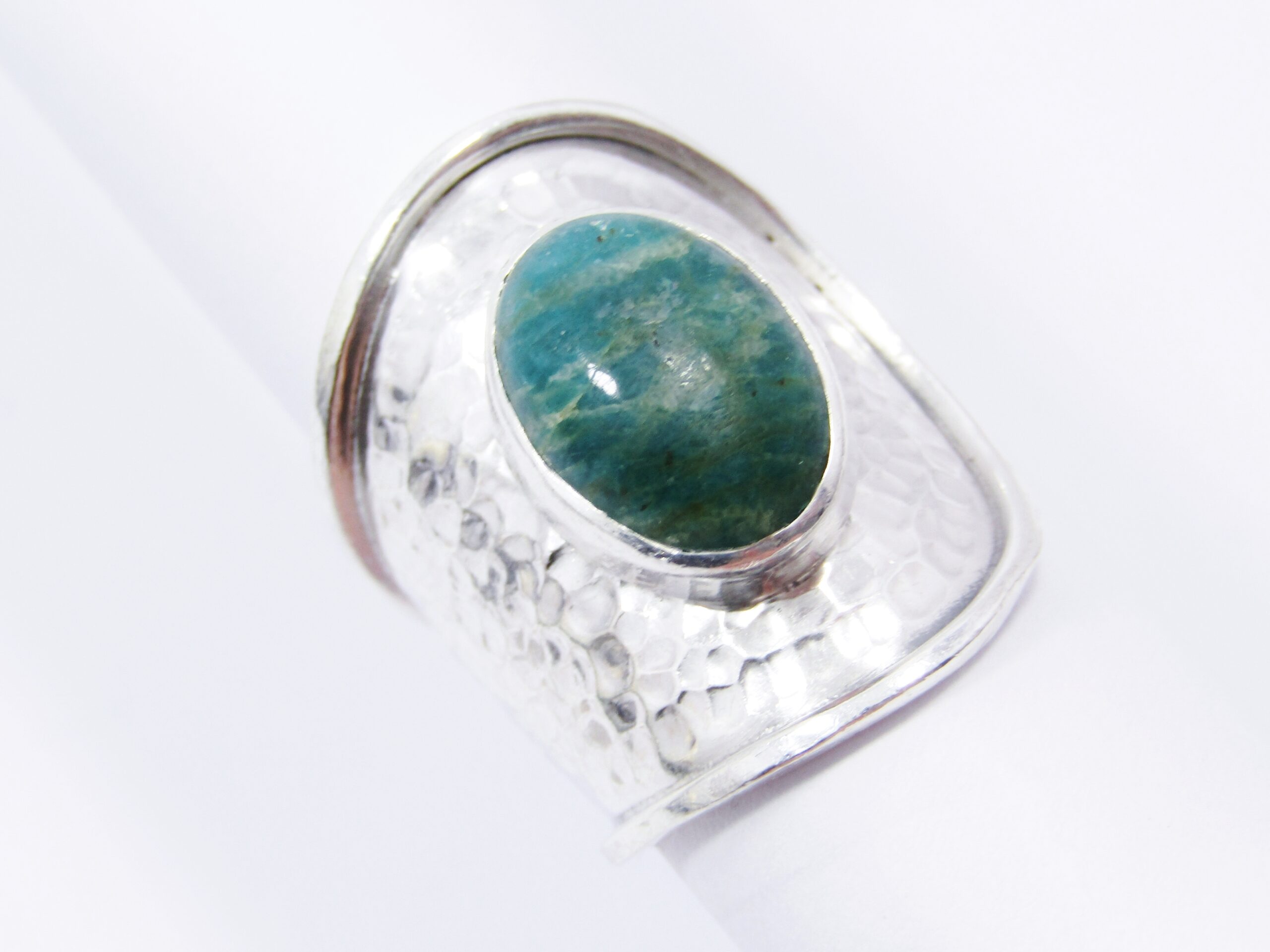 A Lovely Broad Open ended Green Stone Ring in Sterling Silver.