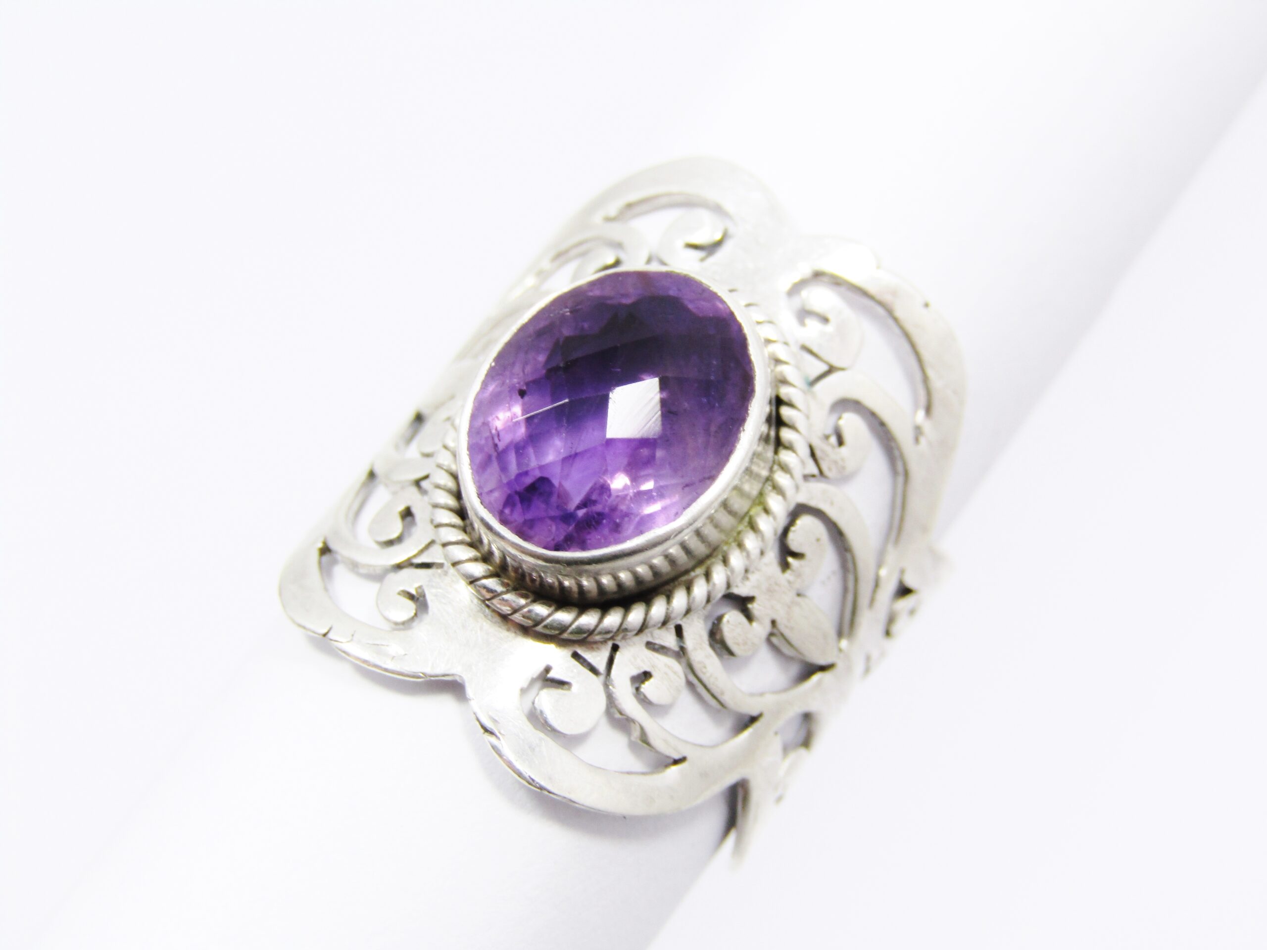 A Gorgeous Broad Faceted Amethyst Ring in Sterling Silver