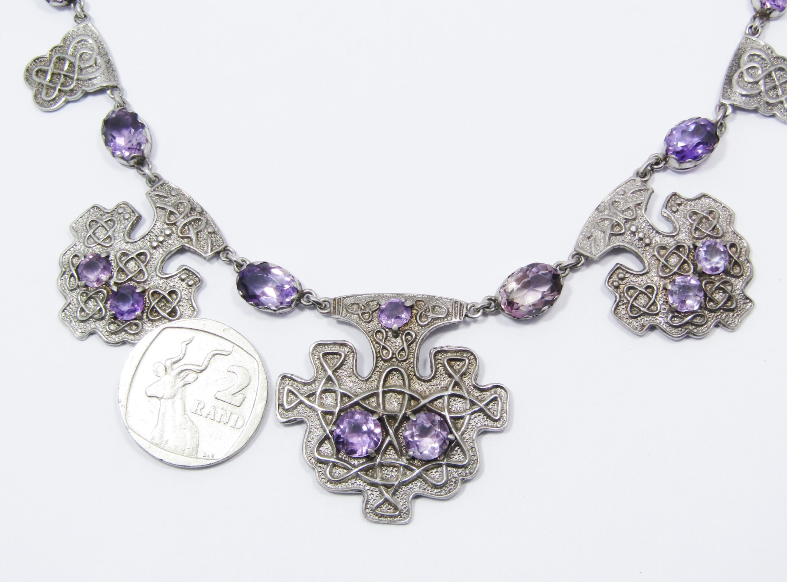 A Gorgeous Scandinavian Necklace With a Nordic Design Set with Amethyst in 830 Silver