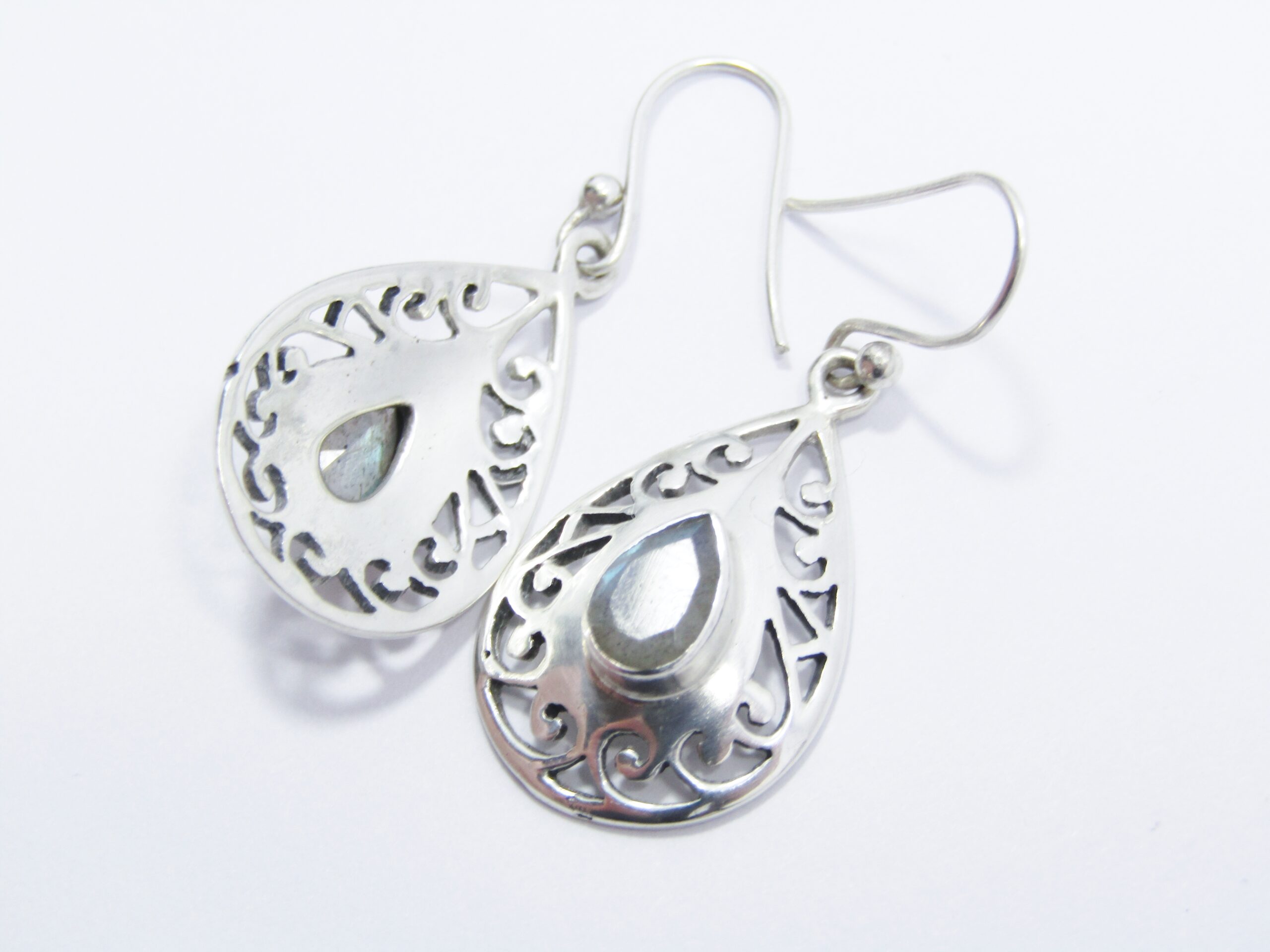 A Lovely Pair of Labradorite Dangling Earrings in Sterling Silver