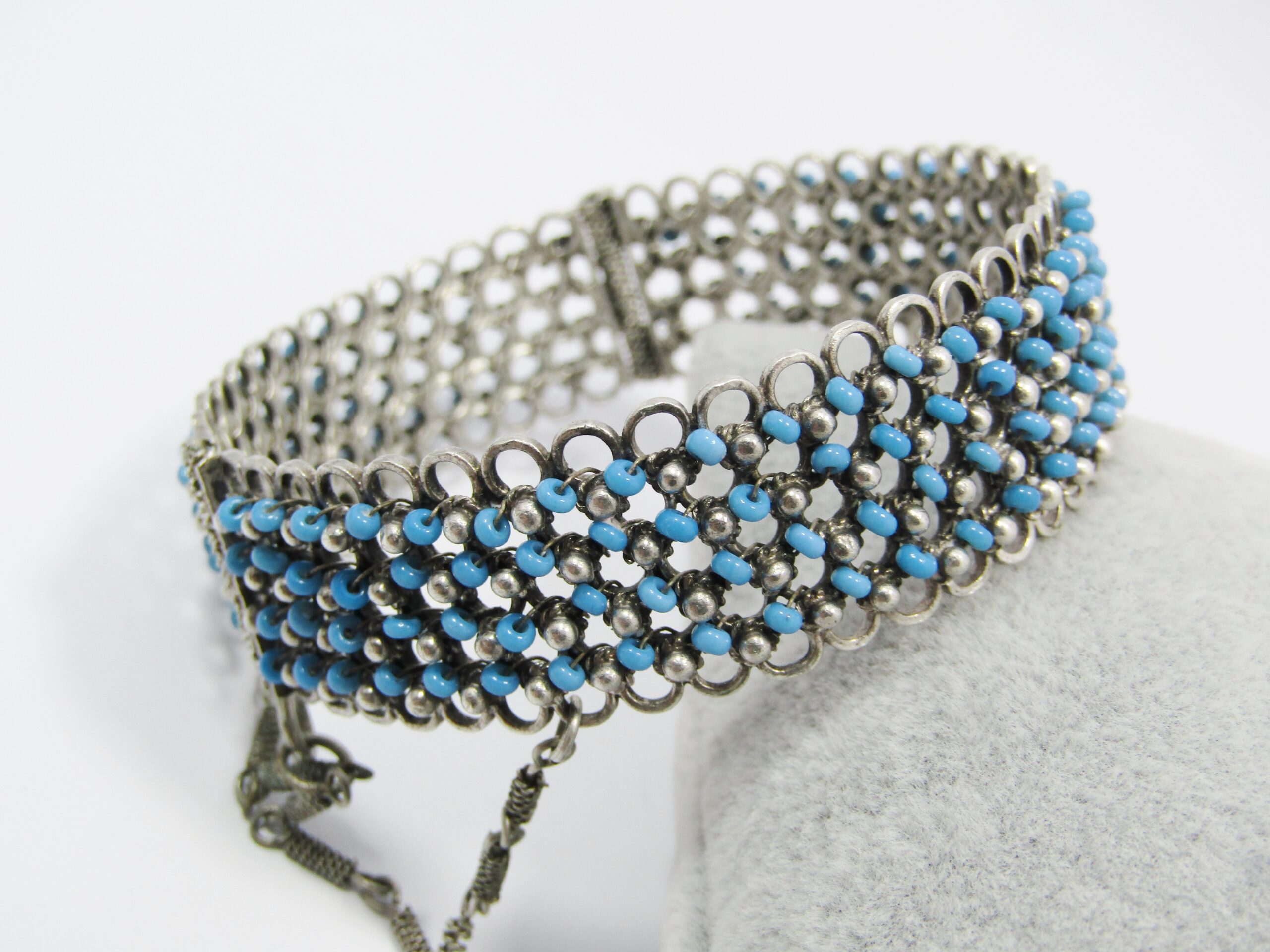 Beautiful Vintage Beaded Reticulated Silver Bangle