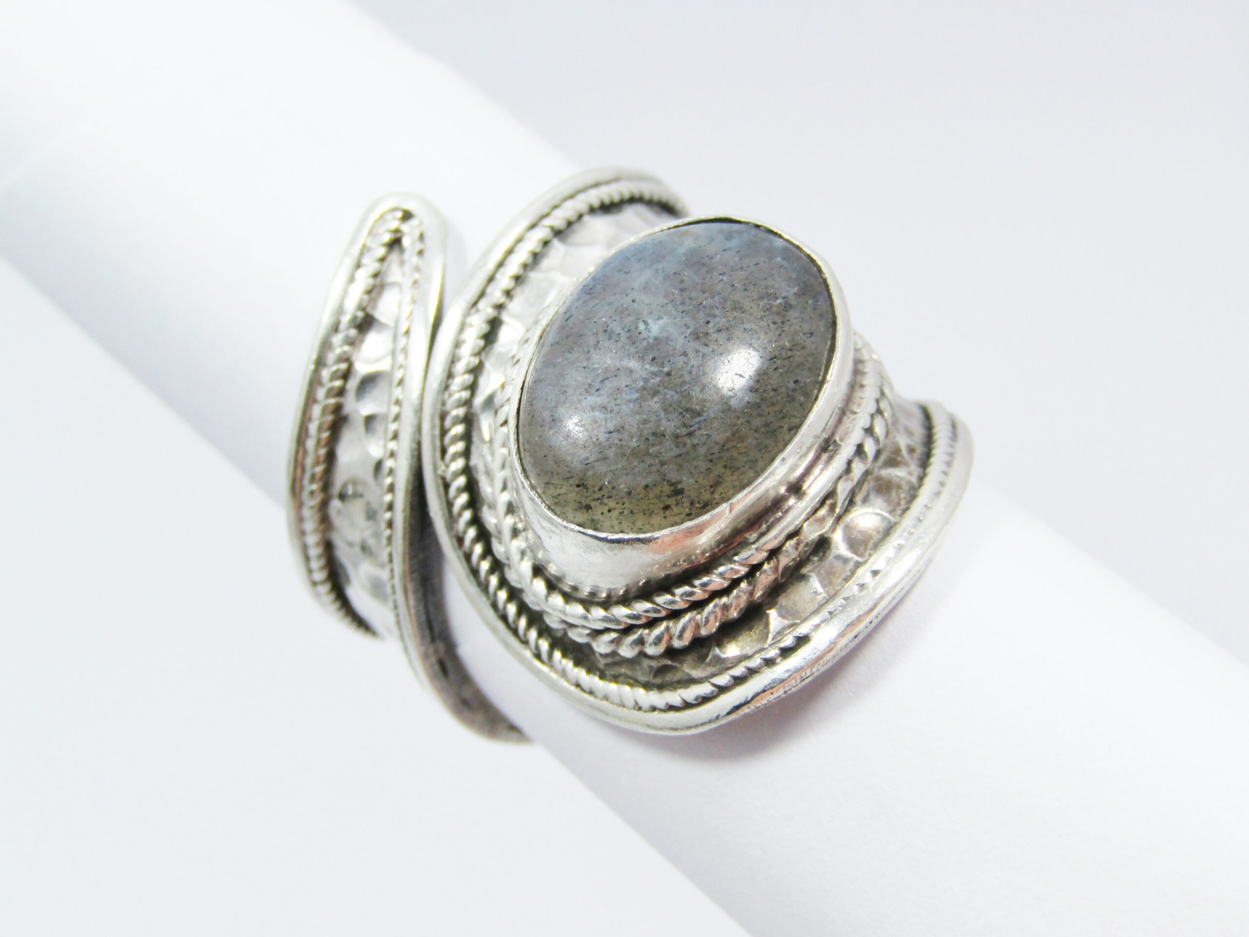A Lovely Wrap around Band Ring With a Beautiful Labradorite Stone in Sterling Silver