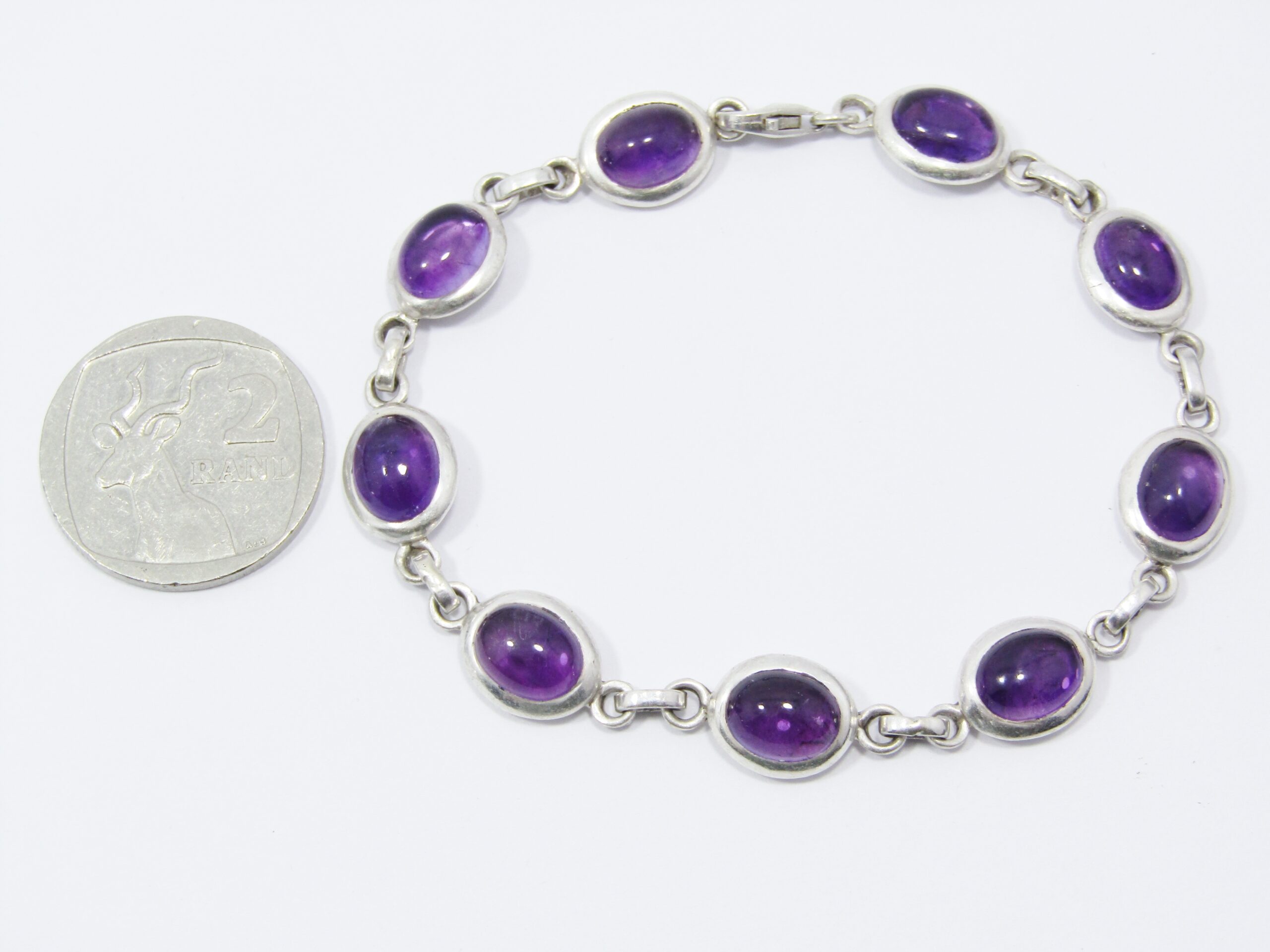 A Gorgeous Cabochon Amethyst Bracelet in Sterling Silver