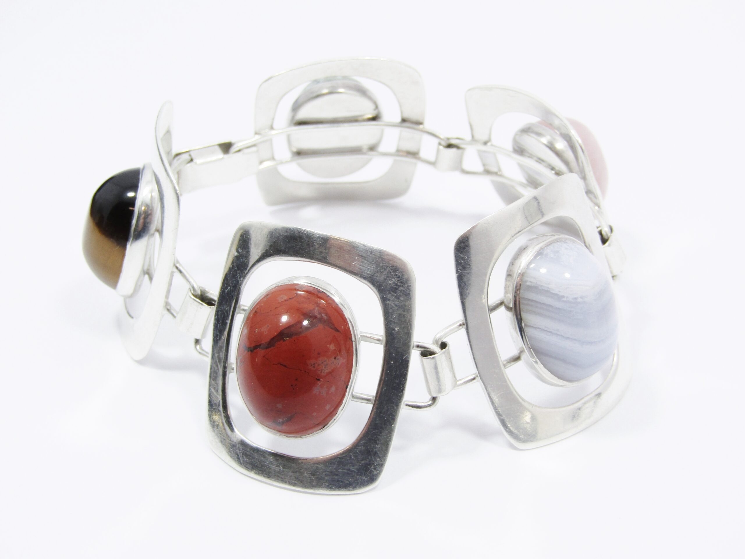 A Gorgeous Chunky Multi Color Gemstone Bracelet in Sterling Silver