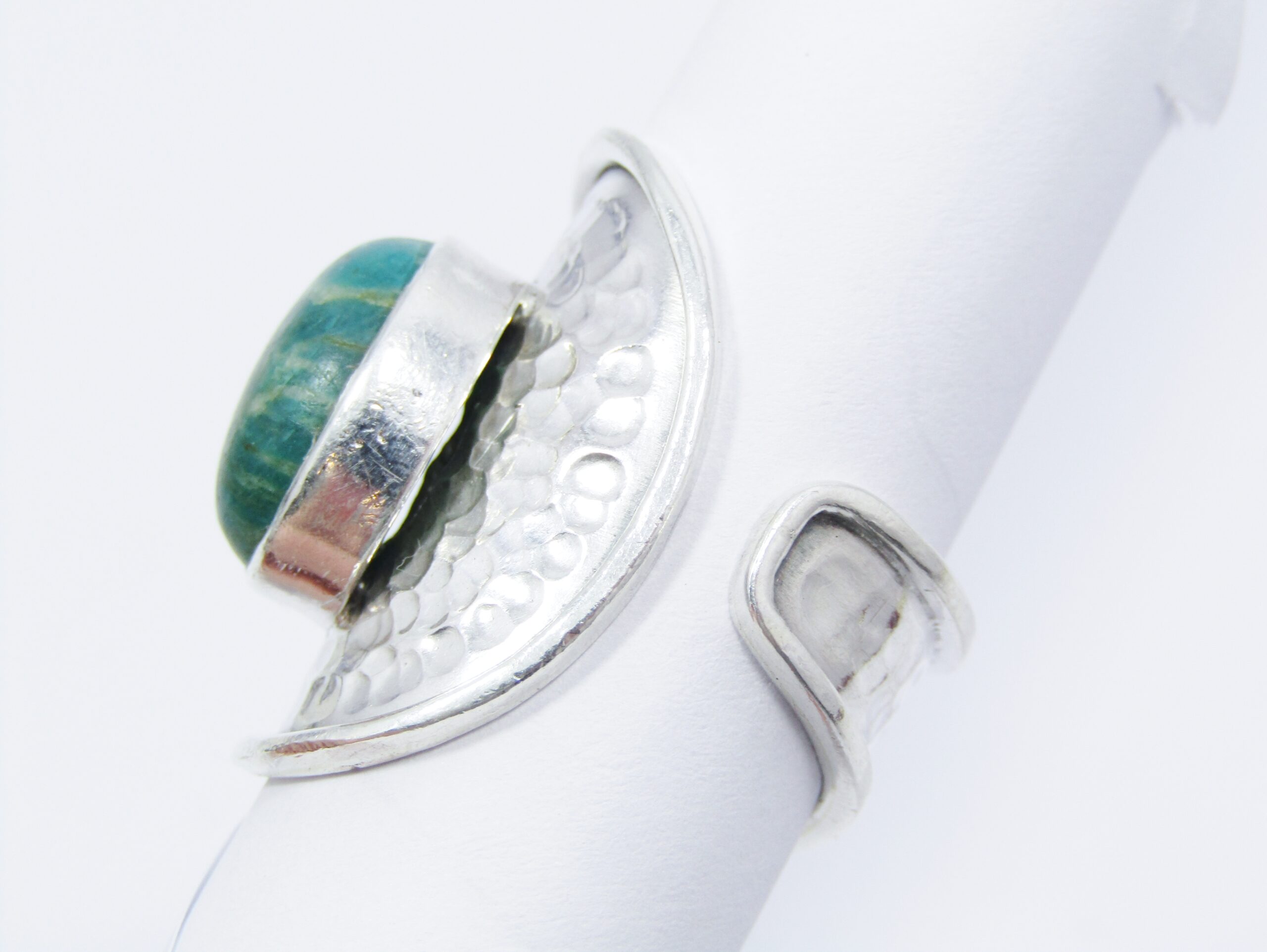 A Lovely Broad Open ended Green Stone Ring in Sterling Silver.
