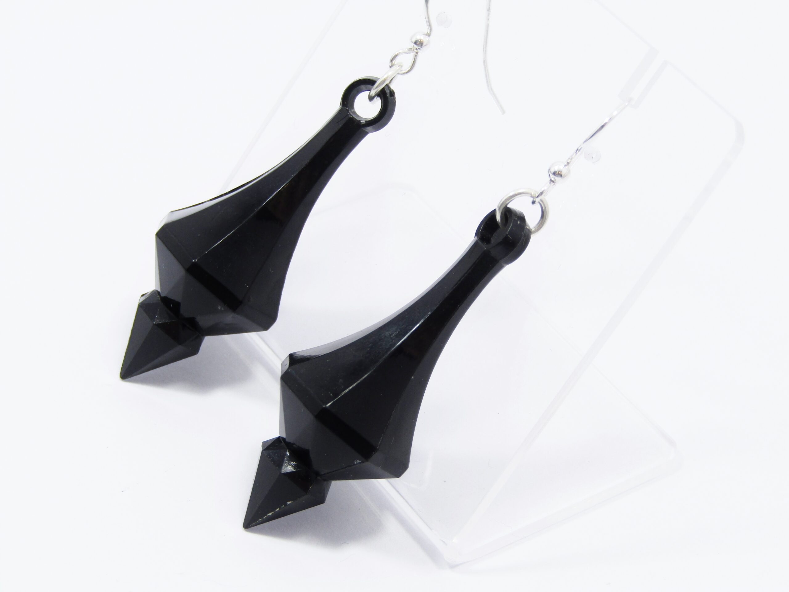 A Gorgeous Pair Of Black Acrylic Dangling Earring With Sterling Silver Hooks